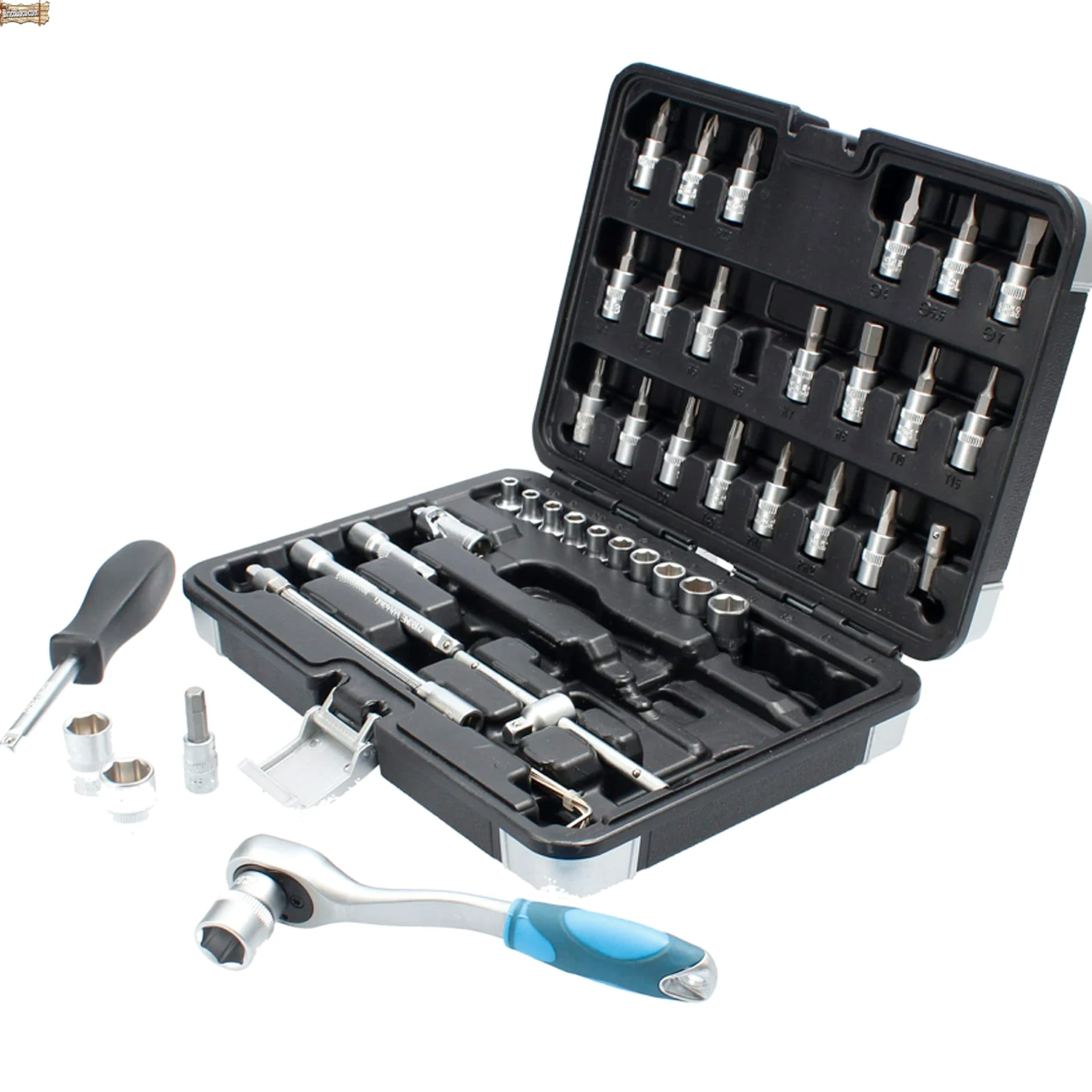 BricoLoco.com Zestaw kluczy do kubków grzechotkowych 1/4" Mechaniczne narzędzie warsztatowe DIY Zestaw 46 sztuk