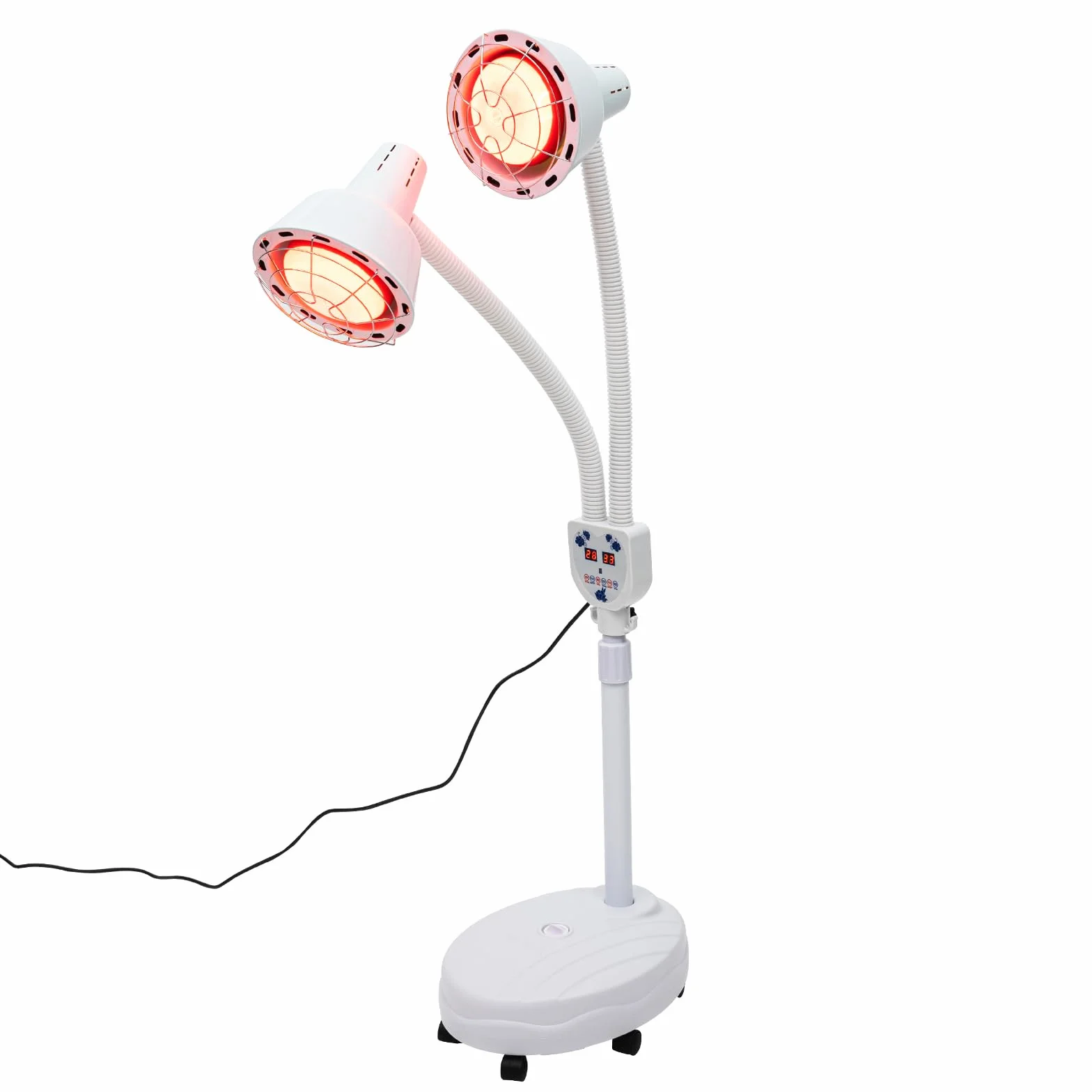 Lampa na podczerwień, 275 W, czerwone światło, lampa grzewcza, podwójna głowica, lampa na podczerwień, 360°, lampa do masażu, czerwone światło, lampa grzewcza do leczenia przeziębienia i