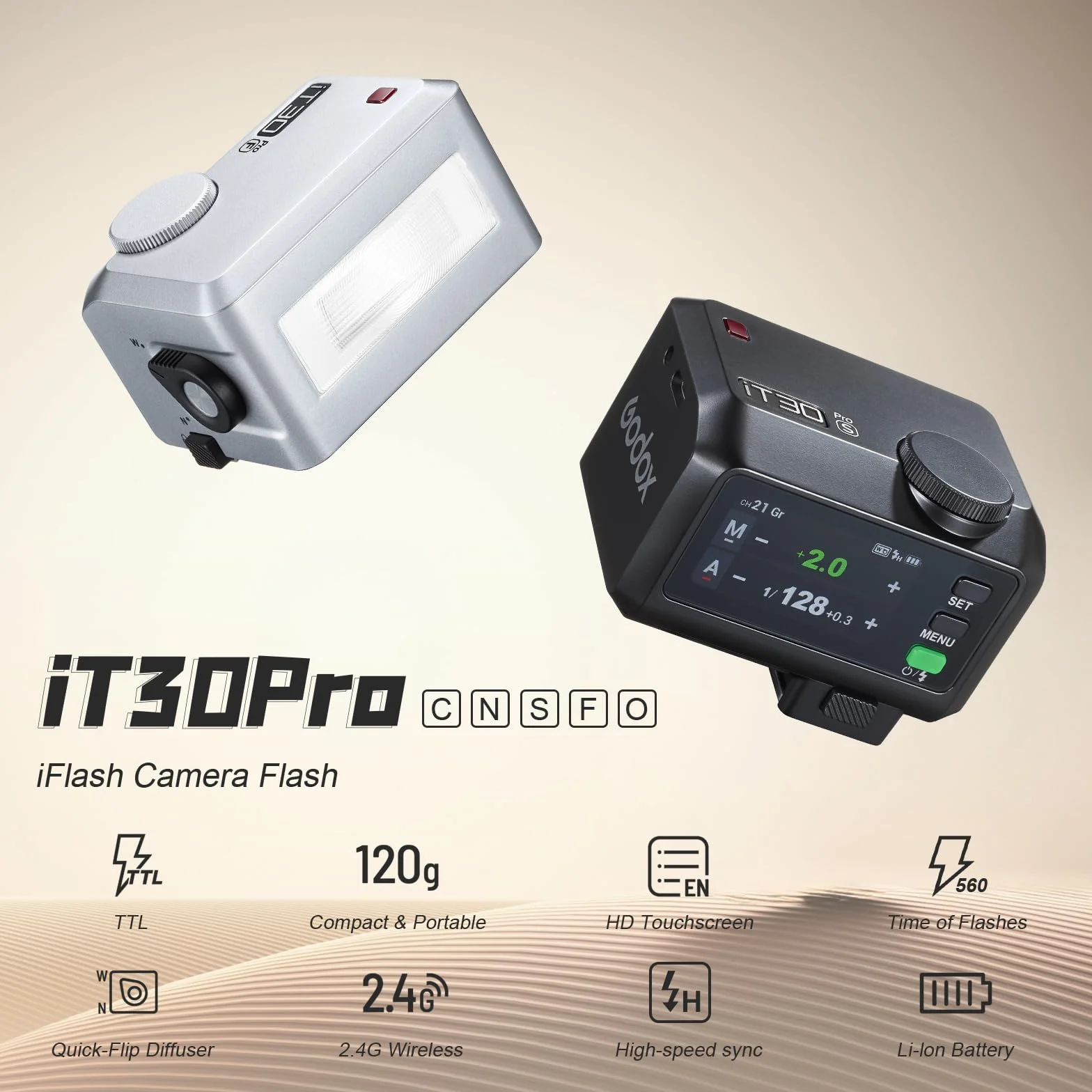 Godox iT30Pro-N Mini lampa błyskowa Speedlite 560 w pełni bezprzewodowa TTL ekran dotykowy do Nikon DSLR