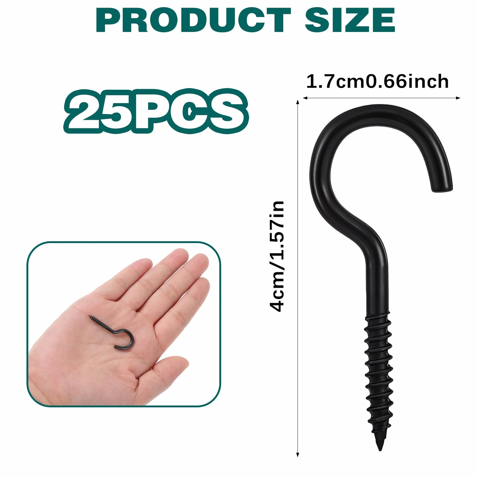 Yuanchu 25 sztuk haków śrubowych, czarne, haki do wkręcania, 40 mm, ze stali nierdzewnej, haki sufitowe, wkręty, małe haki wkręcane, haczyki na kubki, uniwersalne haczyki do wiszących roślin