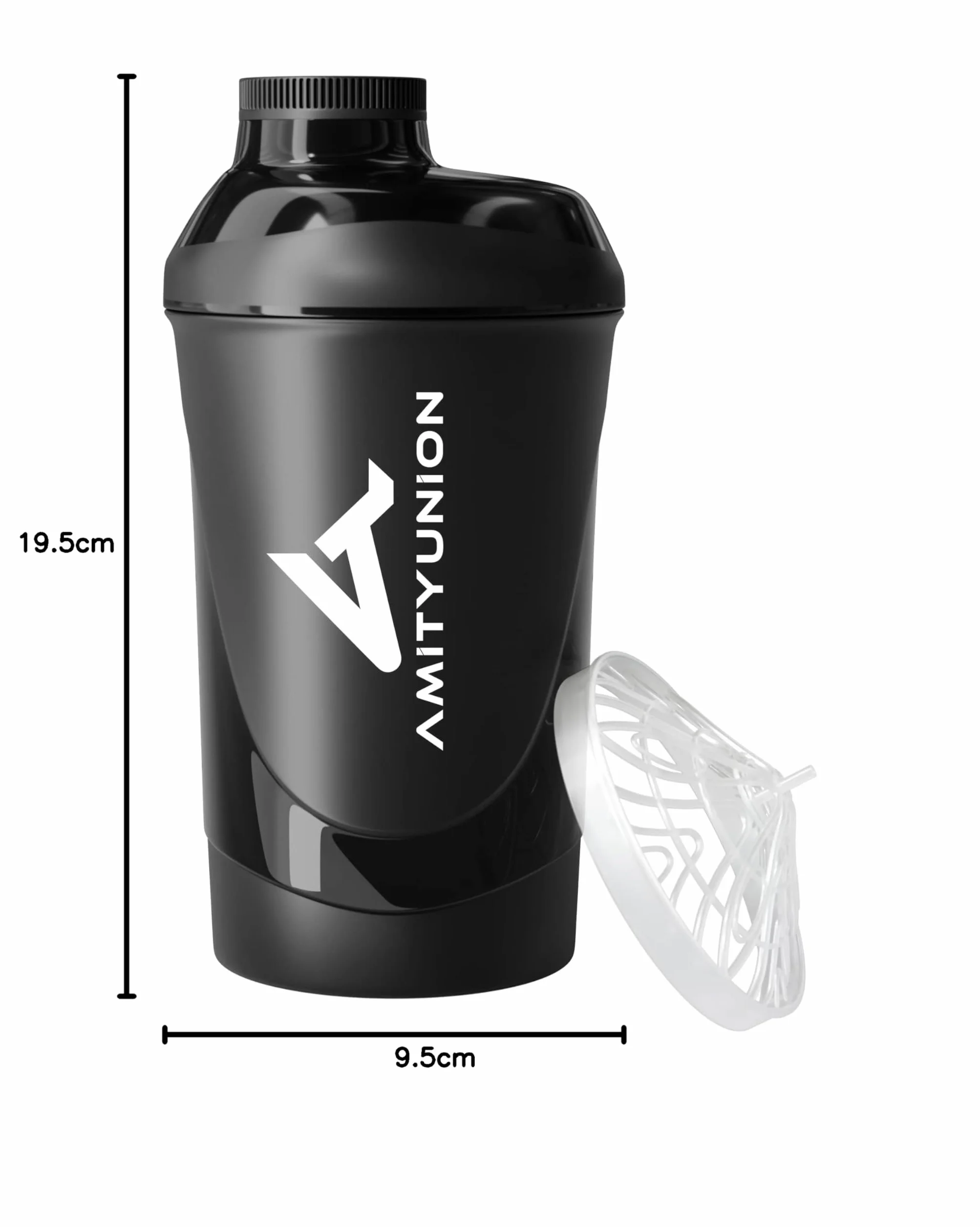 AMITYUNION Protein Shaker 800 ml - Bez BPA z sitkiem i skalą do kremowych shake'ów z białkiem serwatkowym - Kubek fitness na siłownię do izolatów i koncentratów sportowych, (Czarny dym)