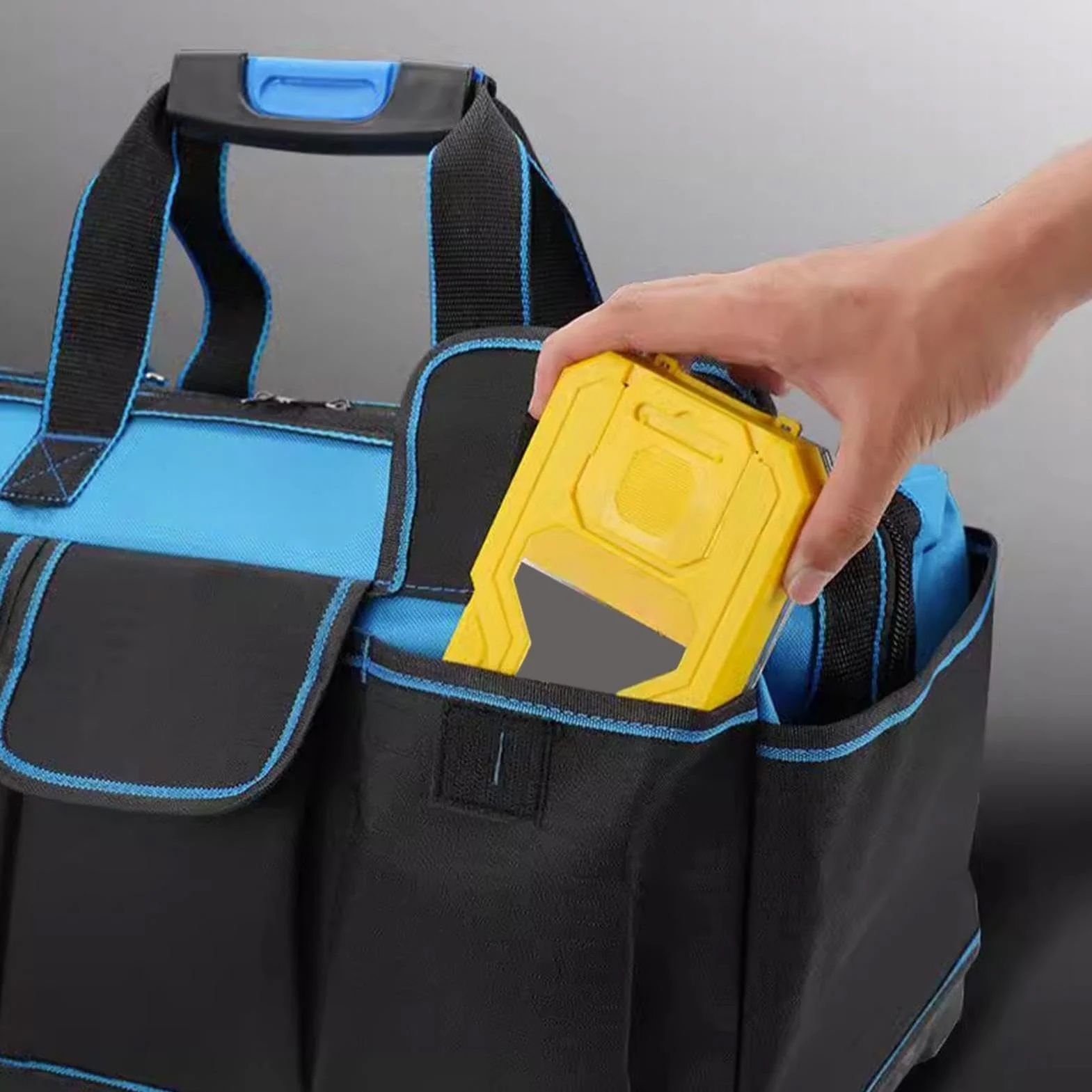 Torba Do Elektronarzędzi Męski Wielokieszeniowy Z Ergonomicznym Uchwytem | Torba Narzędziowa Typu Tote Ze Sztywnym Dnem Do Naprawy Aut, Na Budowie, W Warsztacie, Dla Elektryka I Mechanika, Na Zewn