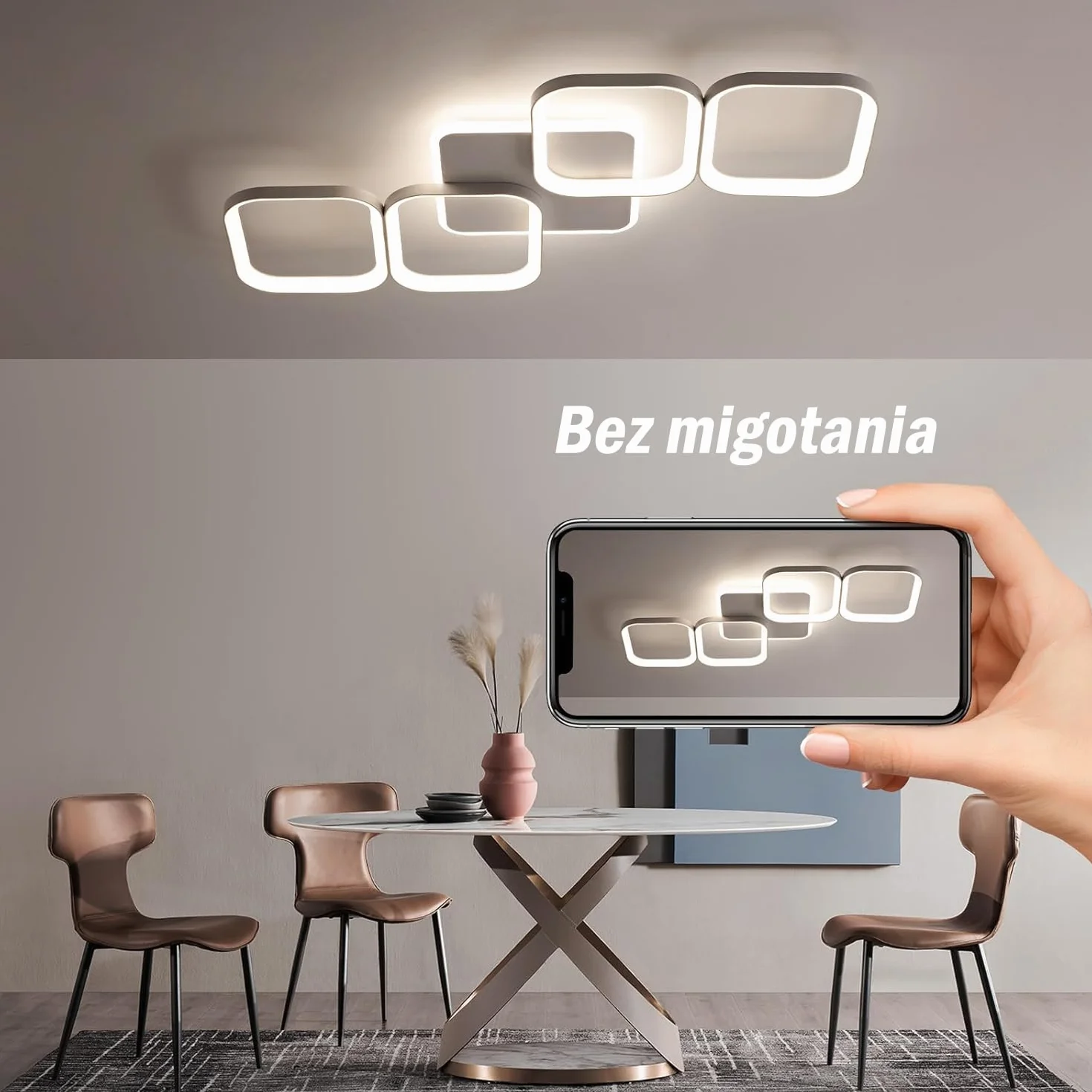 ANTENLICHT Lampa Sufitowa LED z Pilotem, Ściemniana 2700-6500K z Funkcją Pamięci, 50W 5600LM, Aluminiowa do Salonu, Sypialni i Przedpokoju