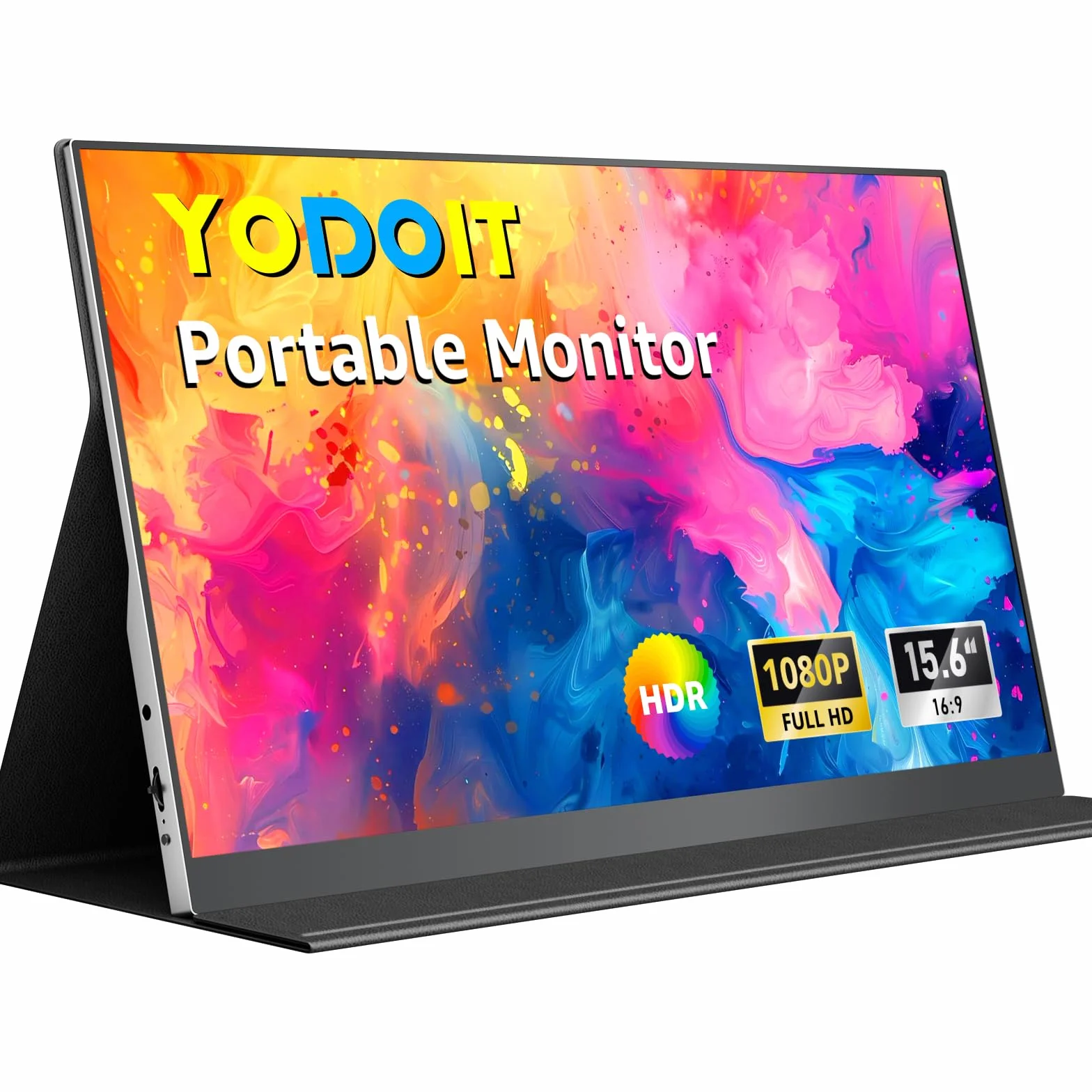 Yodoit przenośny monitor 15,6" FHD 1920x1080P IPS | Łączność USB-C i HDMI, wbudowane głośniki, z inteligentną okładką, do laptopa, PC, Mac, PS3/4/5, Xbox