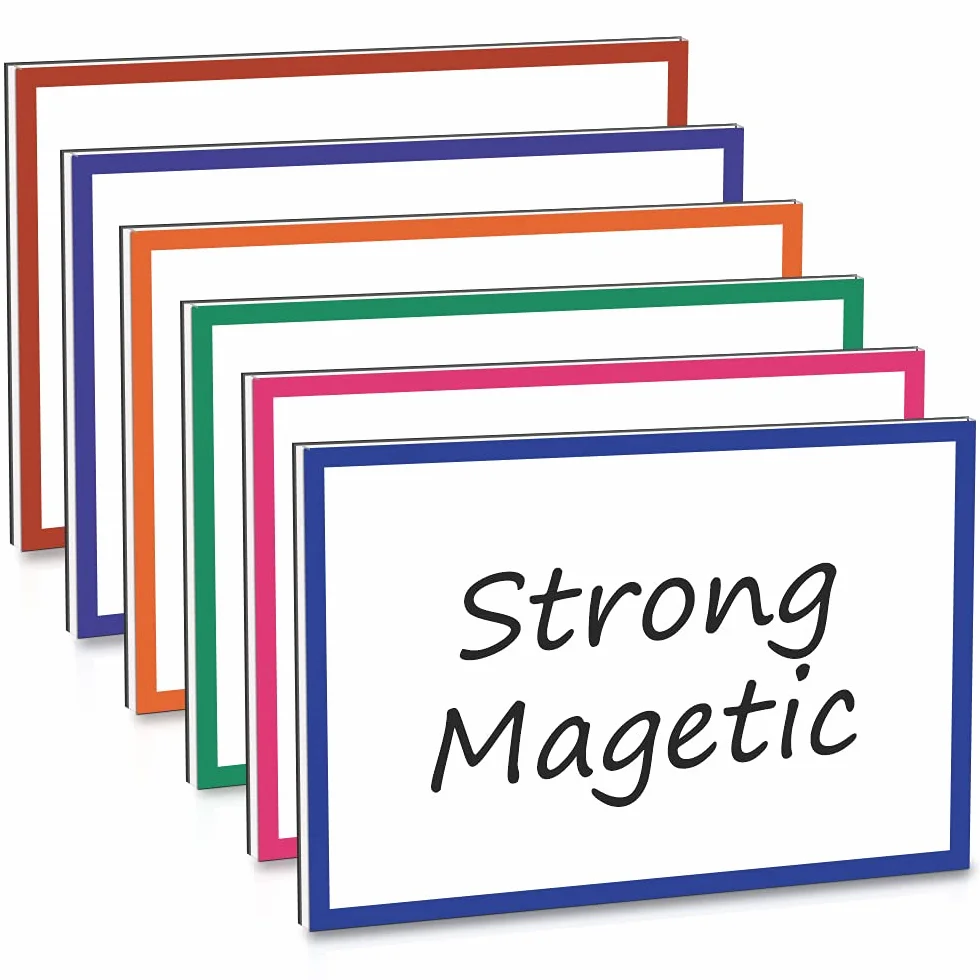6 szt. bardzo dużych magnetycznych etykiet suchościeralnych, 20 x 14 cm wielokrotnego użytku magnetyczne karty suchościeralne do zapisywania wymazywalne magnetyczne etykiety do tablic znamionowych do domowego biura, klasy, tablicy, szafek, lodówki