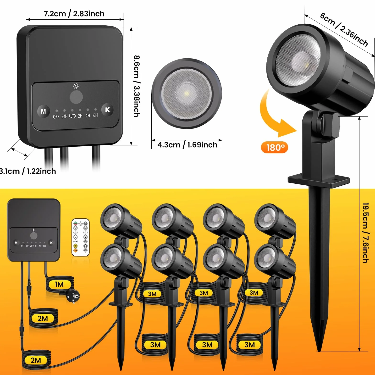 MEIKEE Lampa ogrodowa IP66 2700K 4000K 6500K 3 poziomy jasności 2 tryby dynamiczne