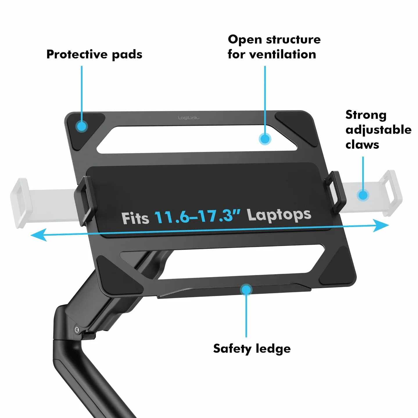 LogiLink BP0203 – uchwyt na laptopa na ramiona monitora, pasuje do urządzeń o przekątnej ekranu 11,6–17,3", maks. 9 kg