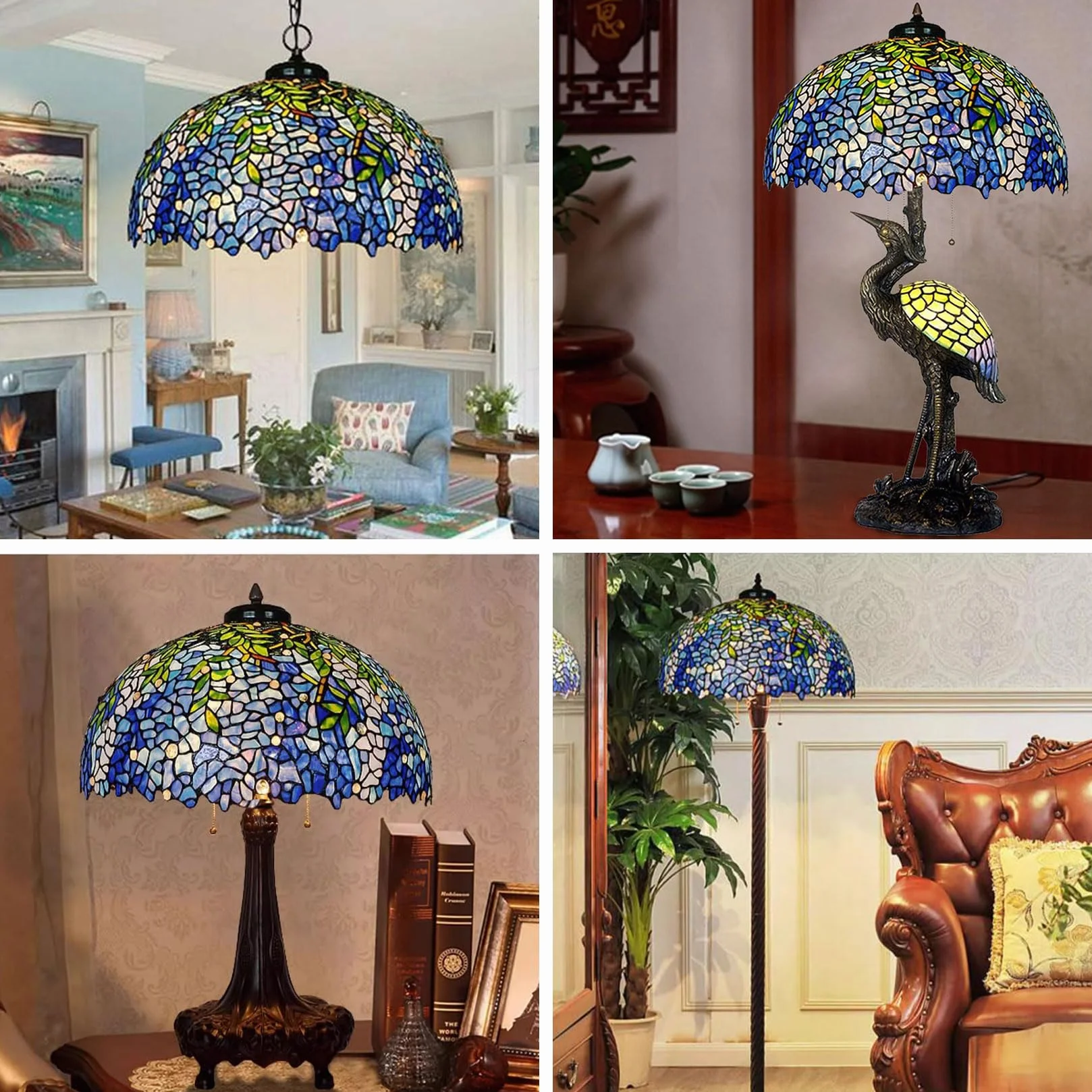 Klosz do lampy Tiffany W20H13 cali, niebieski, witrażowy, abażur z glicynii, dekoracja świąteczna do domu i biura, klosz do lamp stołowych, lampa wisząca na podłogę, lampa wis，