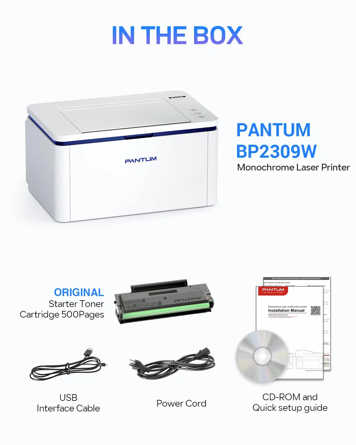 PANTUM BP2309W drukarka laserowa, monochromatyczna, pojedyncza funkcja, WiFi Bluetooth USB, 22 ppm, do domu i biura