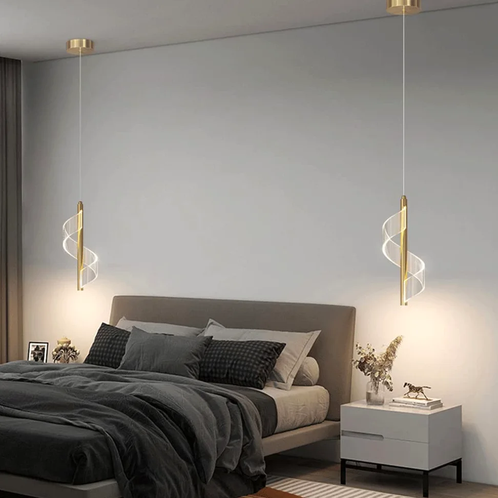 Złota spiralna lampa wisząca, mini lampka nocna wisząca, nowoczesny żyrandol LED, aluminiowe długie lampy wiszące ze skręconym akrylowym kloszem, 3 tryby kolorów oświetlenia Drop Lights