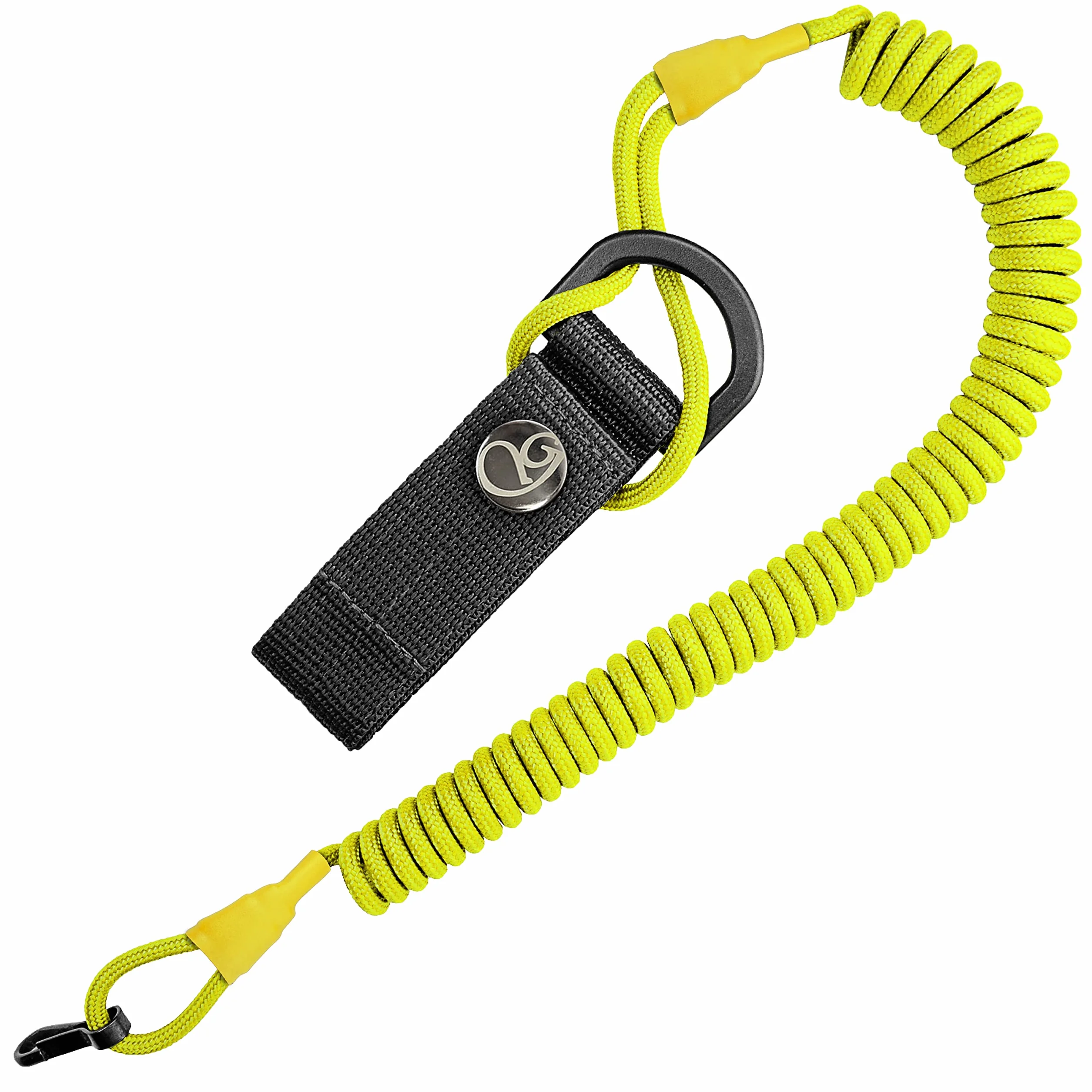 Ganzoo elastyczny kabel spiralny do kluczy i narzędzi, smycz z oplotem paracord, zabezpieczenie sprzętu przed zgubieniem, mocowanie na zatrzask i rzep, uchwyt RSG, karabińczyk, neonowy żółty