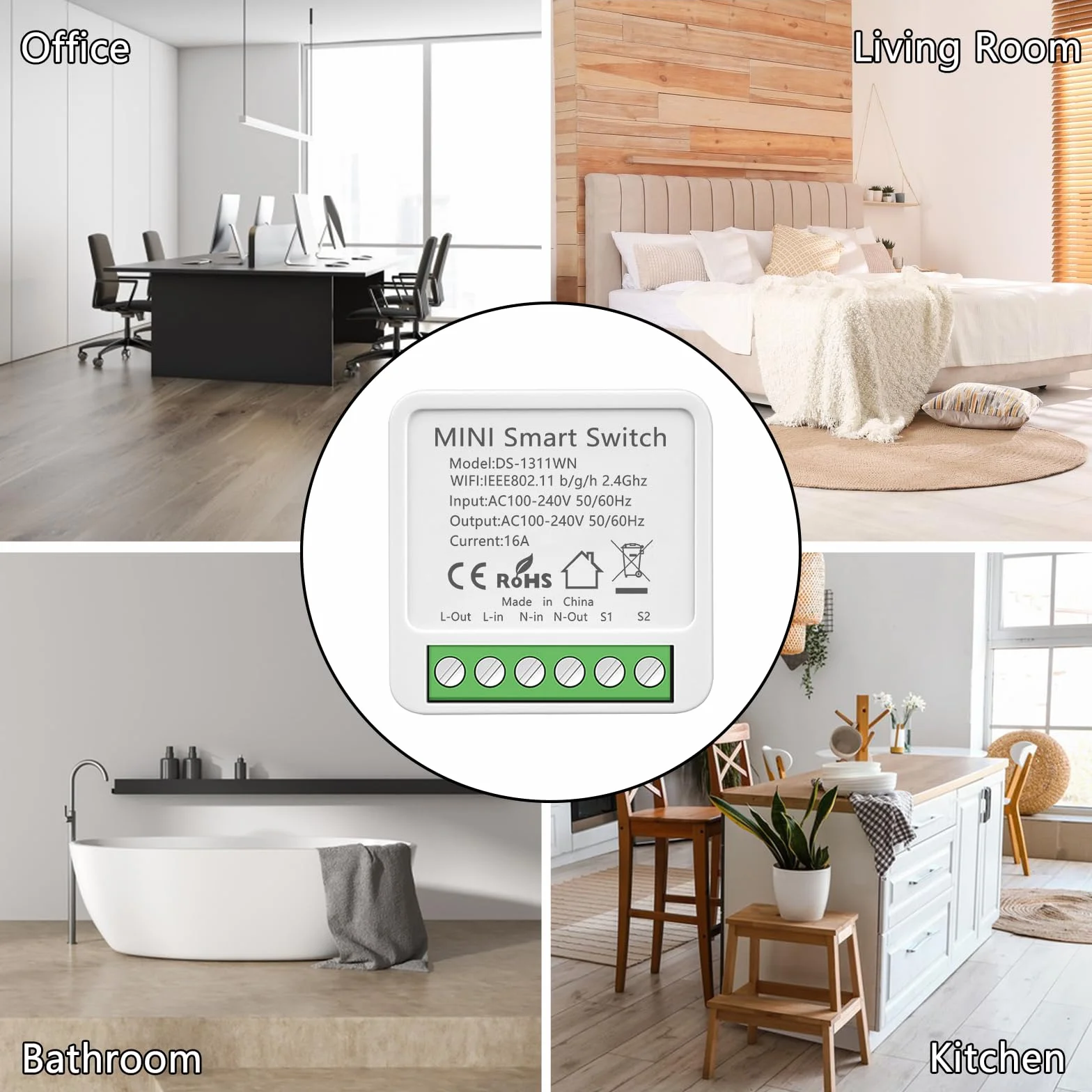 1 sztuka Alexa włącznik światła Smart Home, moduł Wi-Fi, włącznik światła, sterowanie głosem/timer, mini inteligentny przełącznik światła do domu, kompatybilny z Alexa, 1-drożny/2-drożny, wymagany