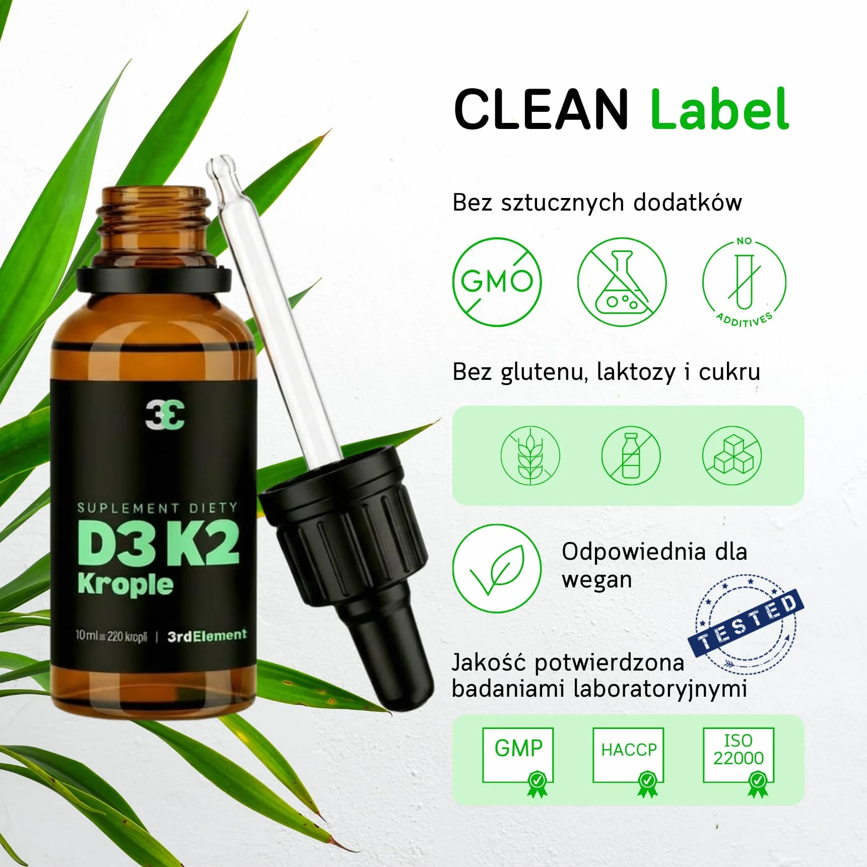 Witamina D3 K2 w kroplach 10 ml | D3 2000 iu | Wysoka przyswajalność | Wspiera odporność, kości i mięśnie