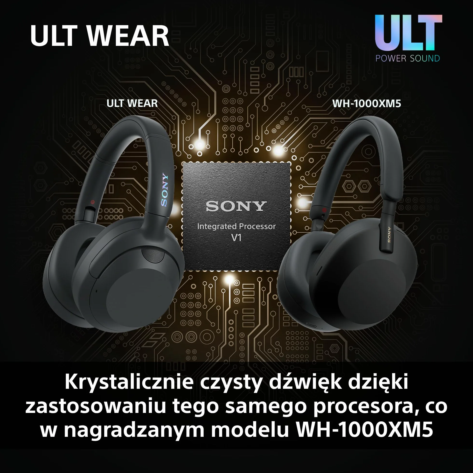 Sony ULT WEAR Bezprzewodowe Słuchawki Bluetooth z ULT POWER SOUND, Głęboki Bas, Redukcja Hałasu ANC, Rozmowy tel., Bateria do 30 godz., Kompatybilne z iOS i Android, Czarne