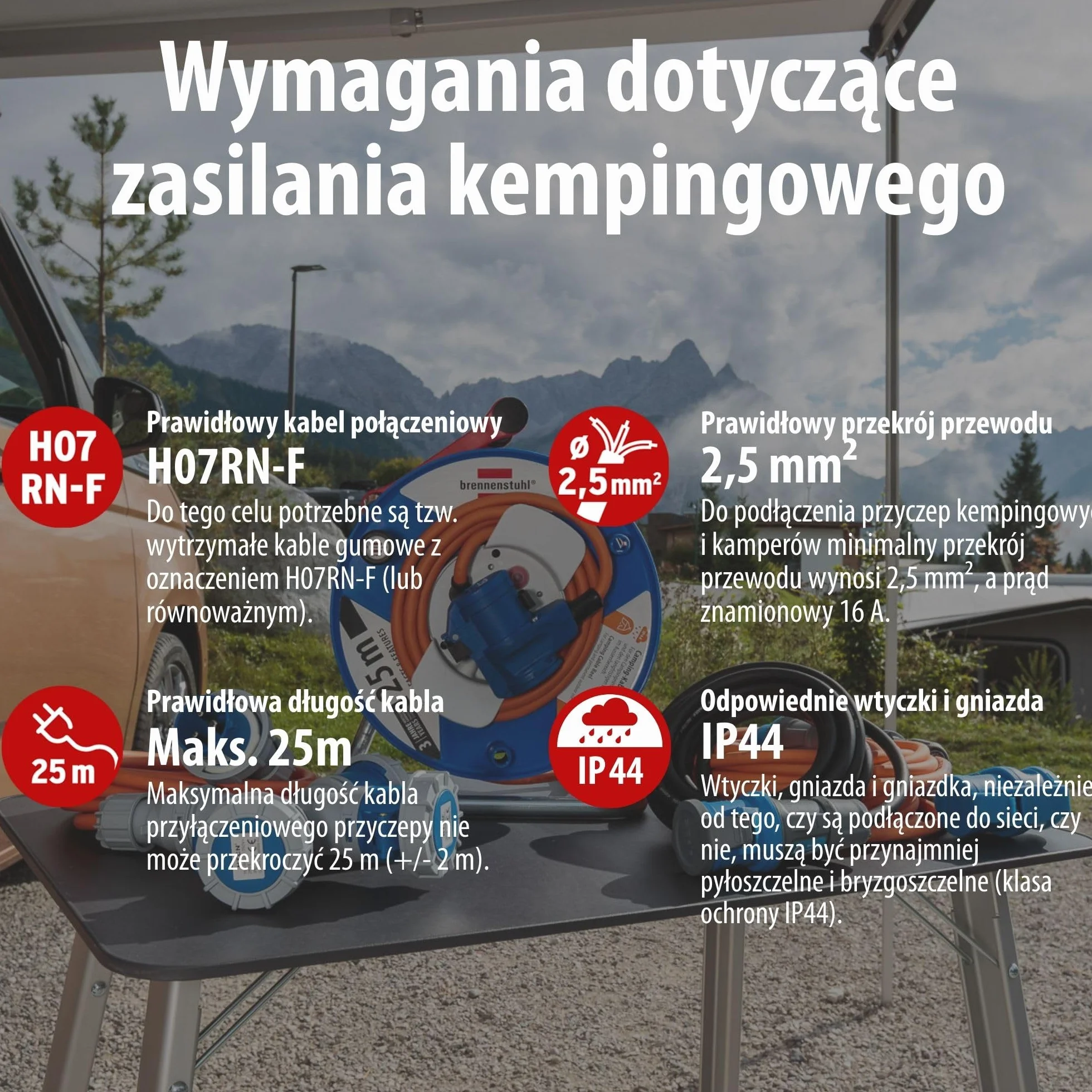 Brennenstuhl CEE 230V przedłużacz kempingowy 10m z wskaźnikiem napięcia LED (kabel H07RN-F 3G2,5, kabel zasilający do campingu do stałego użytkowania na zewnątrz IP44, Made in Germany)
