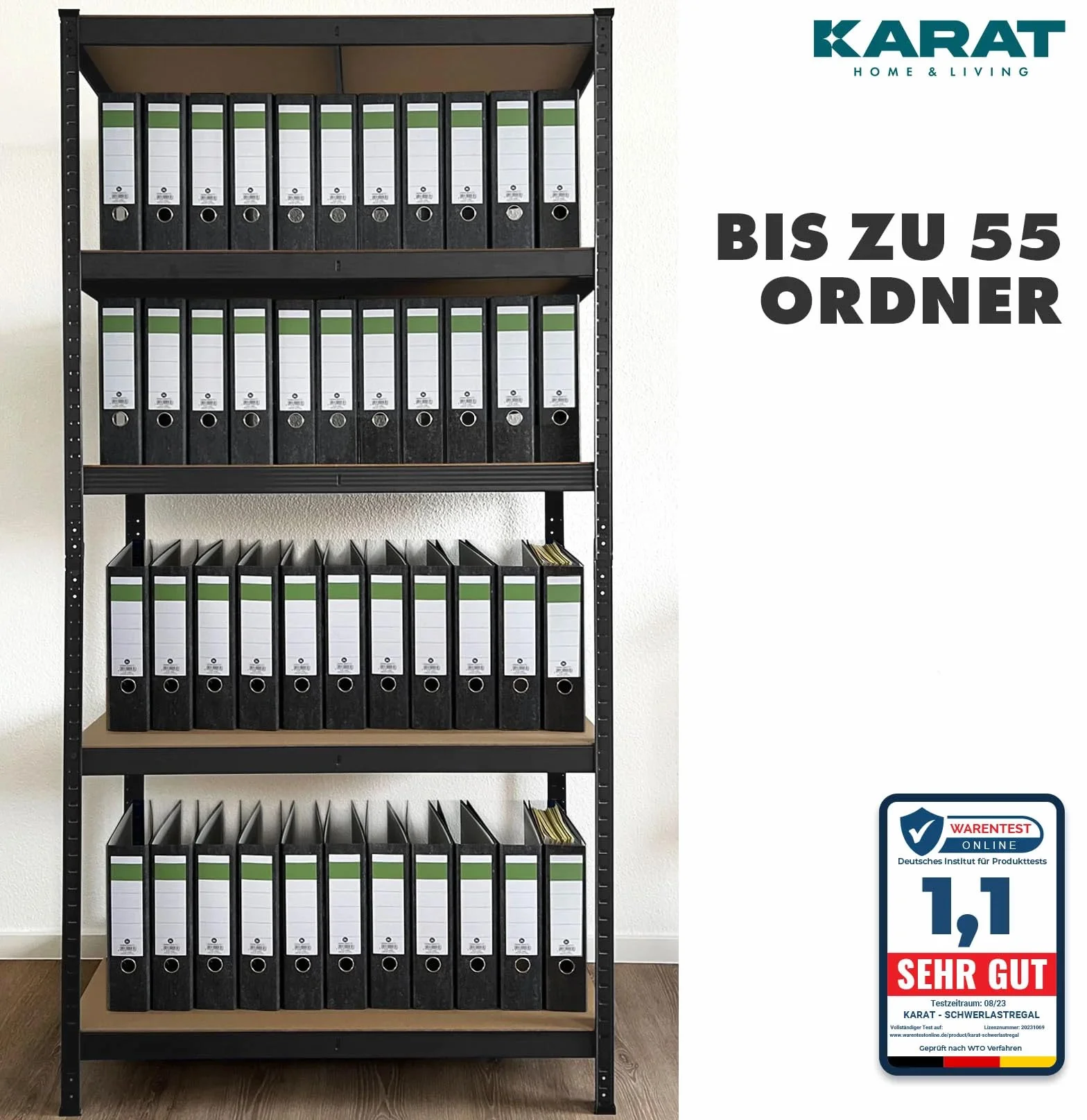 KARAT Regał do dużych obciążeń, zestaw 2 szt. – regał wtykowy, do piwnicy, regał magazynowy – 5 regulowanych półek (czarny, 50 x 100 x 200 cm)