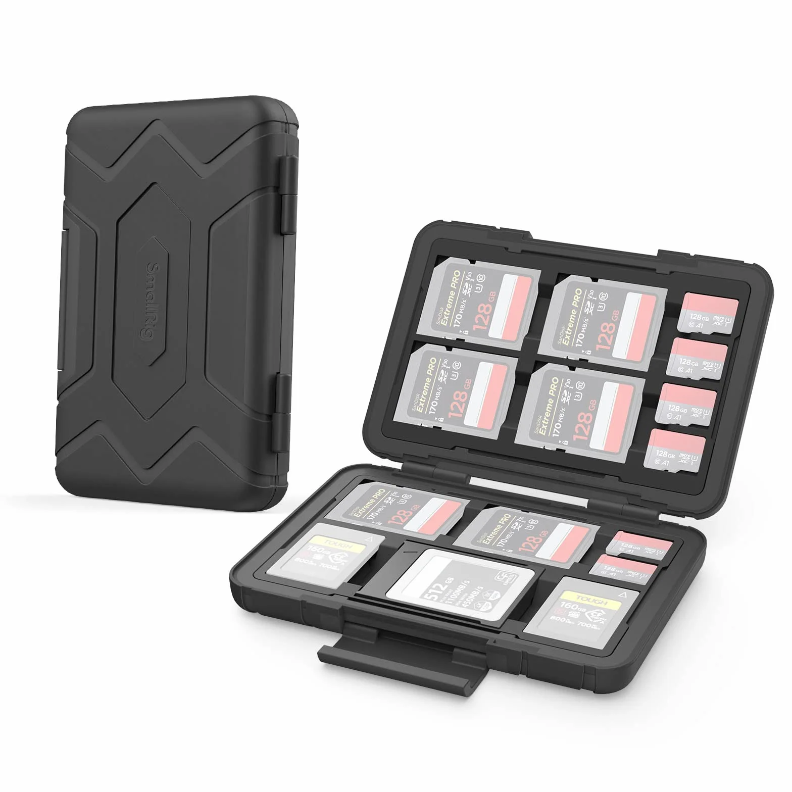 SMALLRIG Etui na karty pamięci 3192 - uchwyt na 15 gniazd, wodoodporne, odporne na wstrząsy, czarne, do kart SD, Micro SD, CFexpress, XQD - przenośne, do codziennego użytku