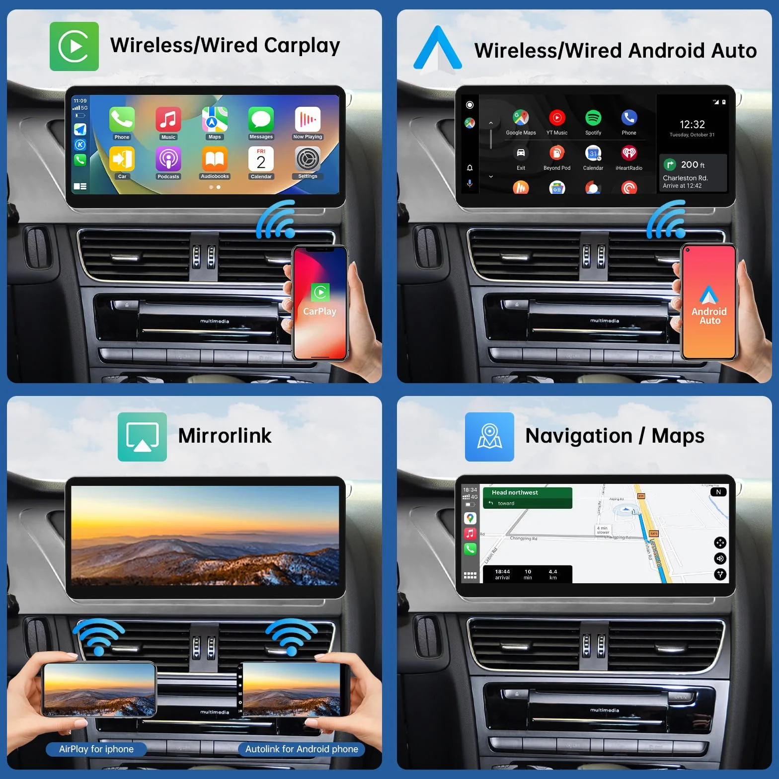 Road Top 12,3 cala Bezprzewodowy ekran dotykowy radia samochodowego CarPlay dla Audi A4 A5 2009-2015