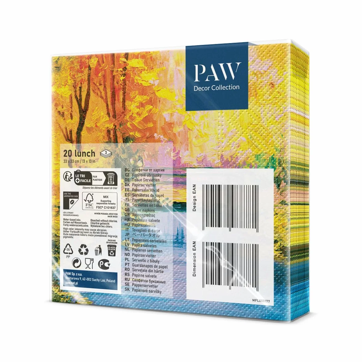 PAW - serwetki 3-warstwowe (33 x 33 cm) I 20 szt. I idealne na urodziny, imprezy, spotkania i jesienną dekorację stołu, kolorowe papierowe serwetki - rustykalny most rzeka drzewa liście I złoty most