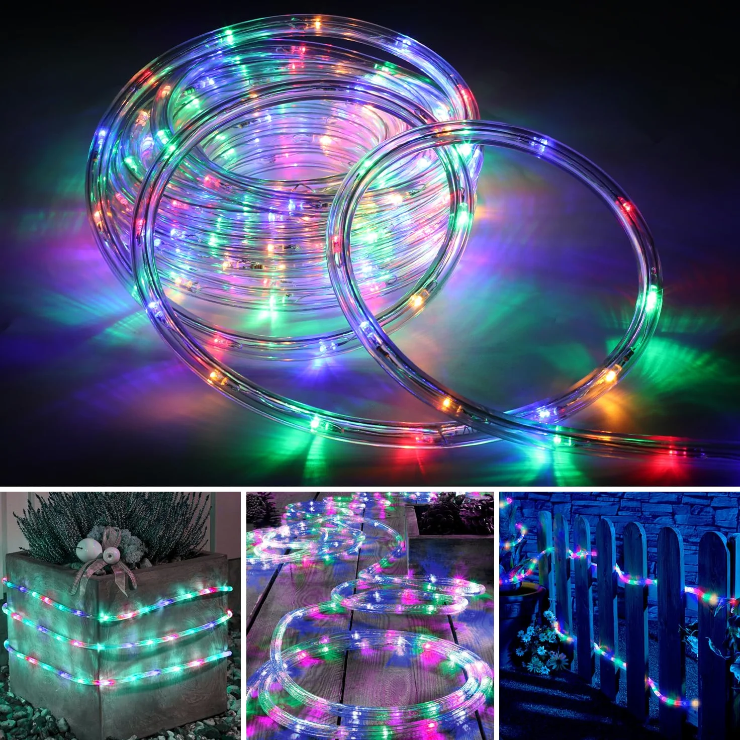 Wąż świetlny, łańcuch świetlny 50 m, wąż świetlny LED, 1200 diod LED z timerem i 8 trybami, do ogrodu, na imprezę, wesele, Boże Narodzenie, dekoracja (kolorowy)