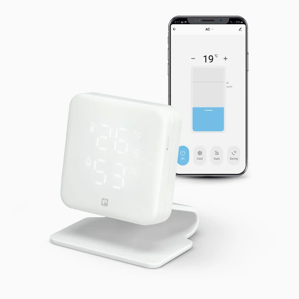 Czapla Smarthome - Bezprzewodowy inteligentny kontroler podczerwieni na podczerwień (2,4 Ghz) do klimatyzacji z czujnikiem temperatury i wilgotności, kompatybilny z Alexą i Google Home, pilot głosowy