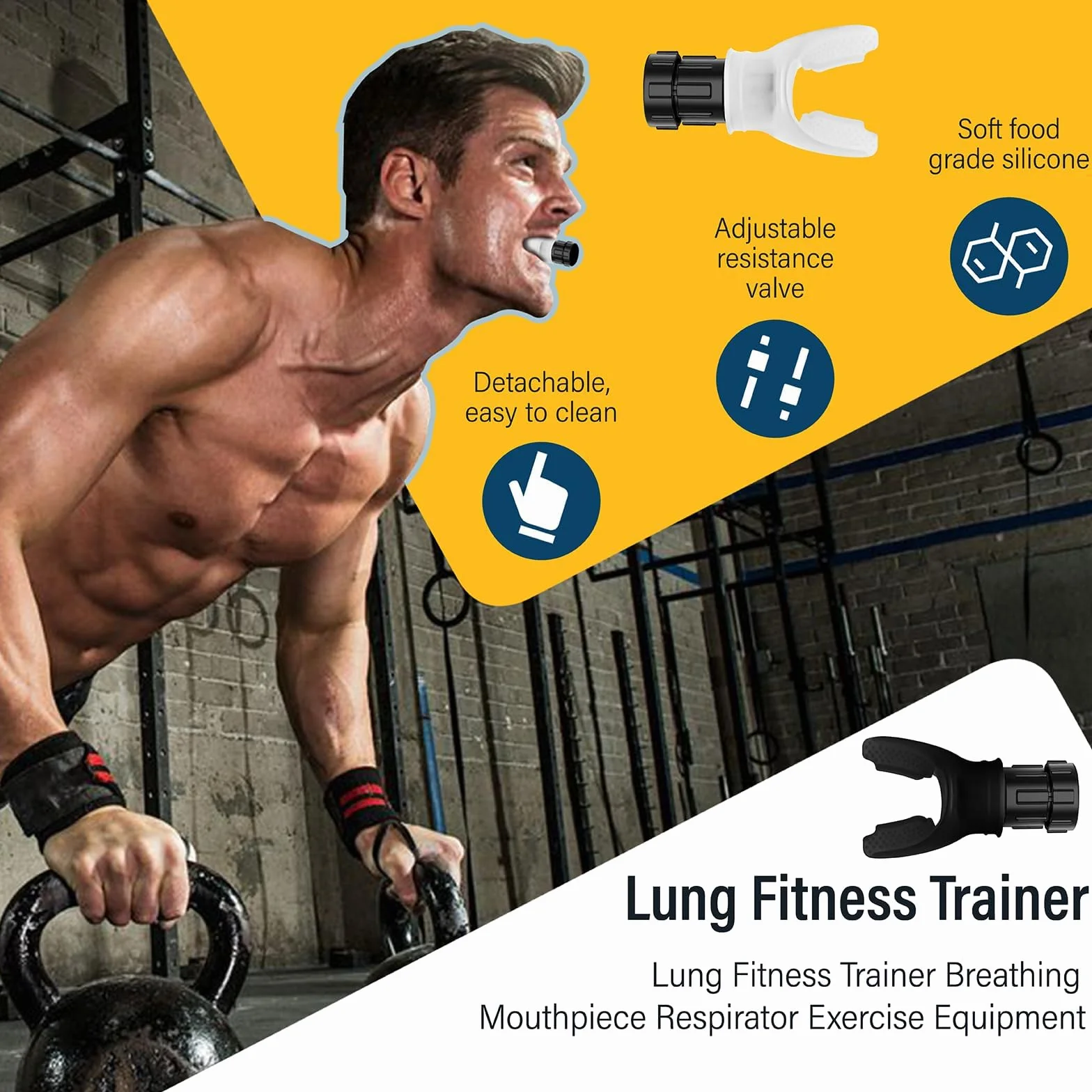 Oxyfit trener płuc | trener oddechowy z regulowanymi opornikami do treningu płuc i niedotlenienia | trening mięśni oddechowych | regulowany opór (czarny)