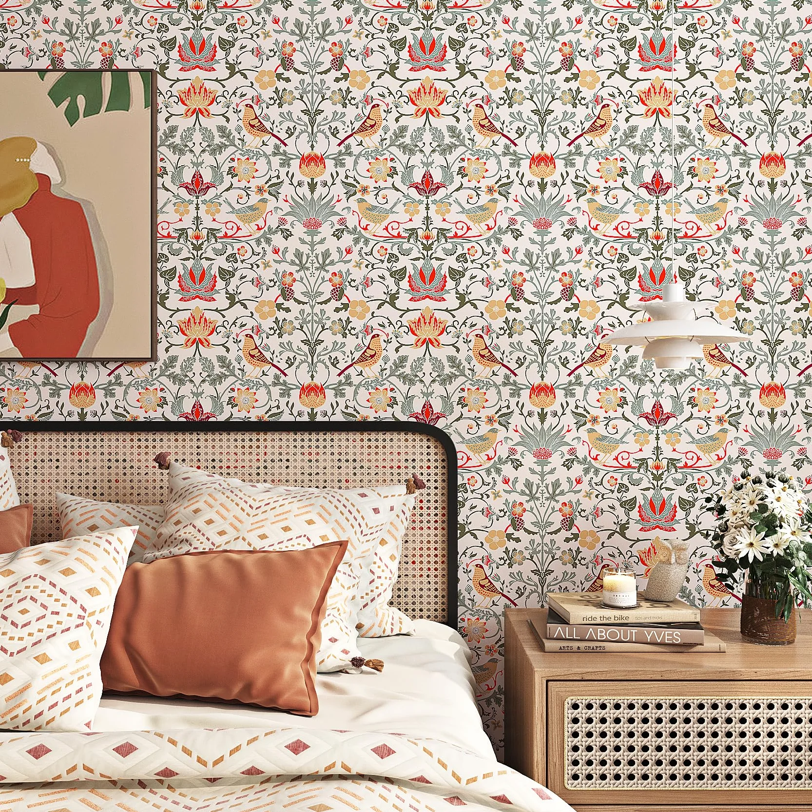 ReWallpaper Kwiatowa tapeta vintage do sypialni 44,5 cm × 7 m kwiatowy papier kontaktowy samoprzylepny dzieci beżowe dziewczyny tapeta do sypialni tapeta winylowa wodoodporna do kuchni i łazienki