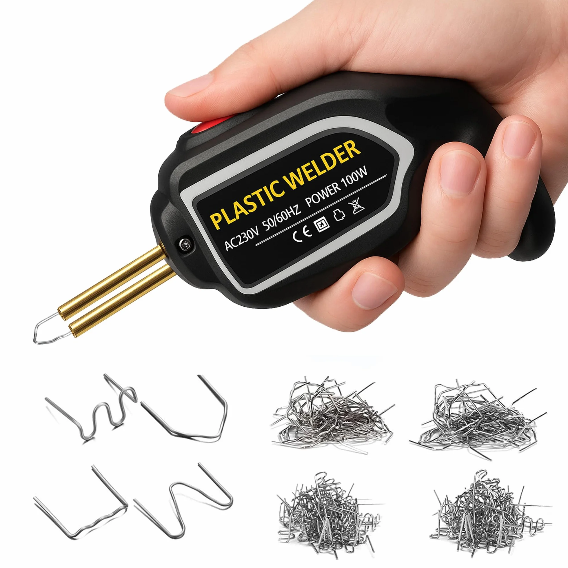 100 W spawarka do tworzyw sztucznych: zestaw naprawczy do tworzywa sztucznego, 200 szt. gwoździ spawalniczych do spawania części samochodowych, zderzaka, zabawek, codziennego użytku z tworzywa