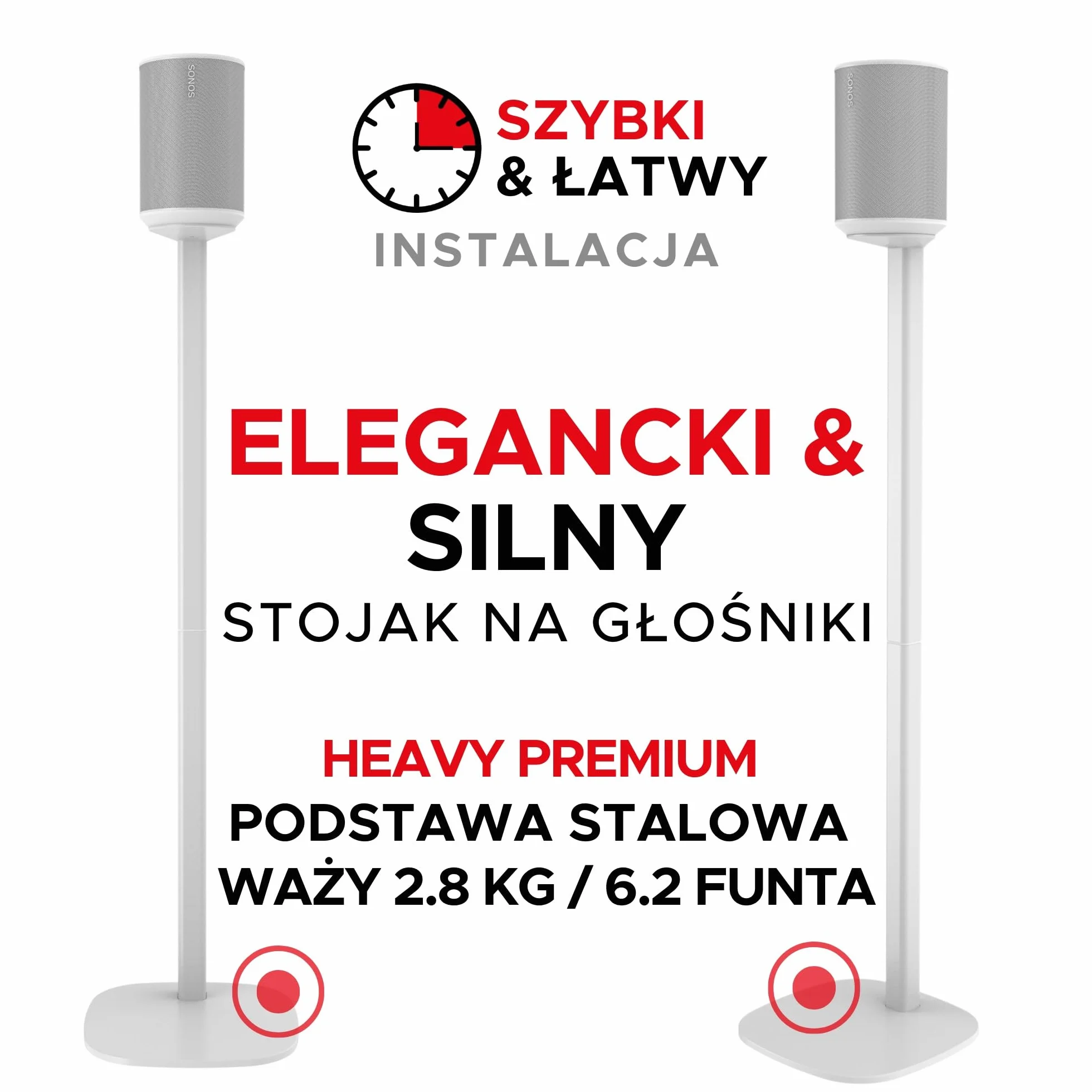 Sound Bass ERA 100 Stojak Podłogowy, Zestaw Podwójny (2 szt.), Kompatybilny z Sonos ERA100, ERA 100 SL, Sonos ONE i Play:1, Akcesoria w Zestawie, Zaprojektowany w Wielkiej Brytanii, Biały