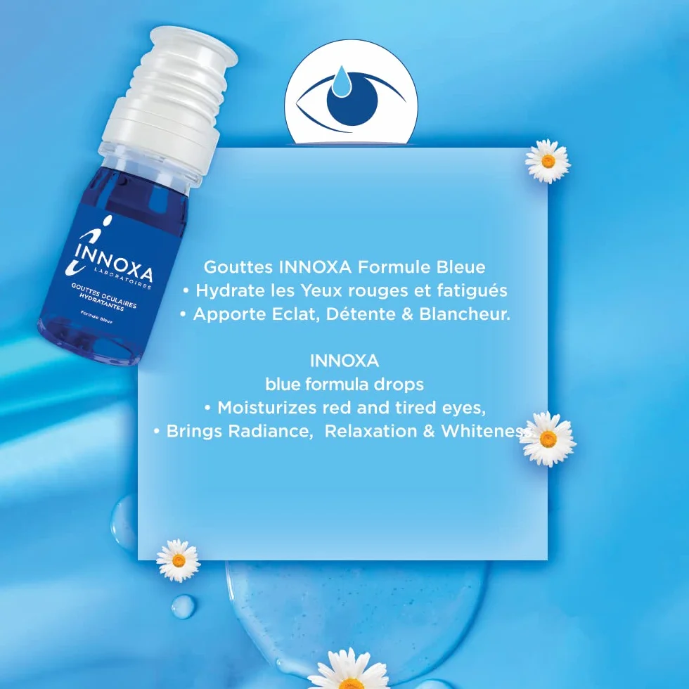 INNOXA Krople do oczu, przywracają biel zaczerwienionym oczom, nawilżają suche i zmęczone oczy, oryginalna sterylna formuła bez konserwantów, zestaw 2 x 10 ml