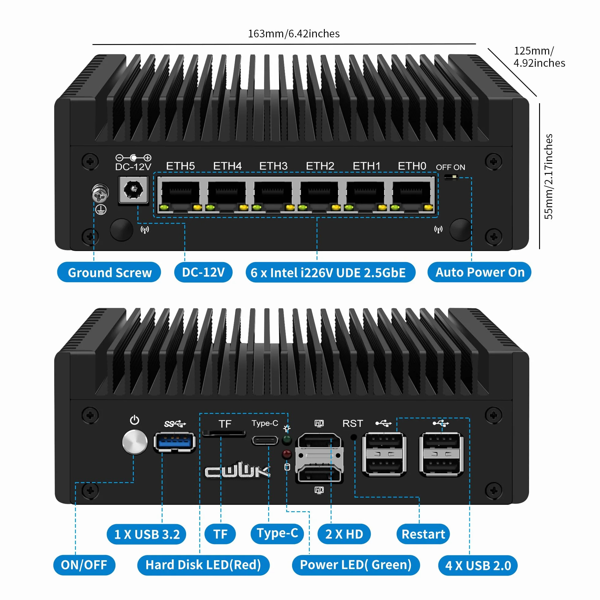CWWK Mini PC N150 Firewall Appliance 6 Port i226-V 2.5GbE LAN Fanless Micro PC DDR5 8GB RAM 256GB NVMe SSD