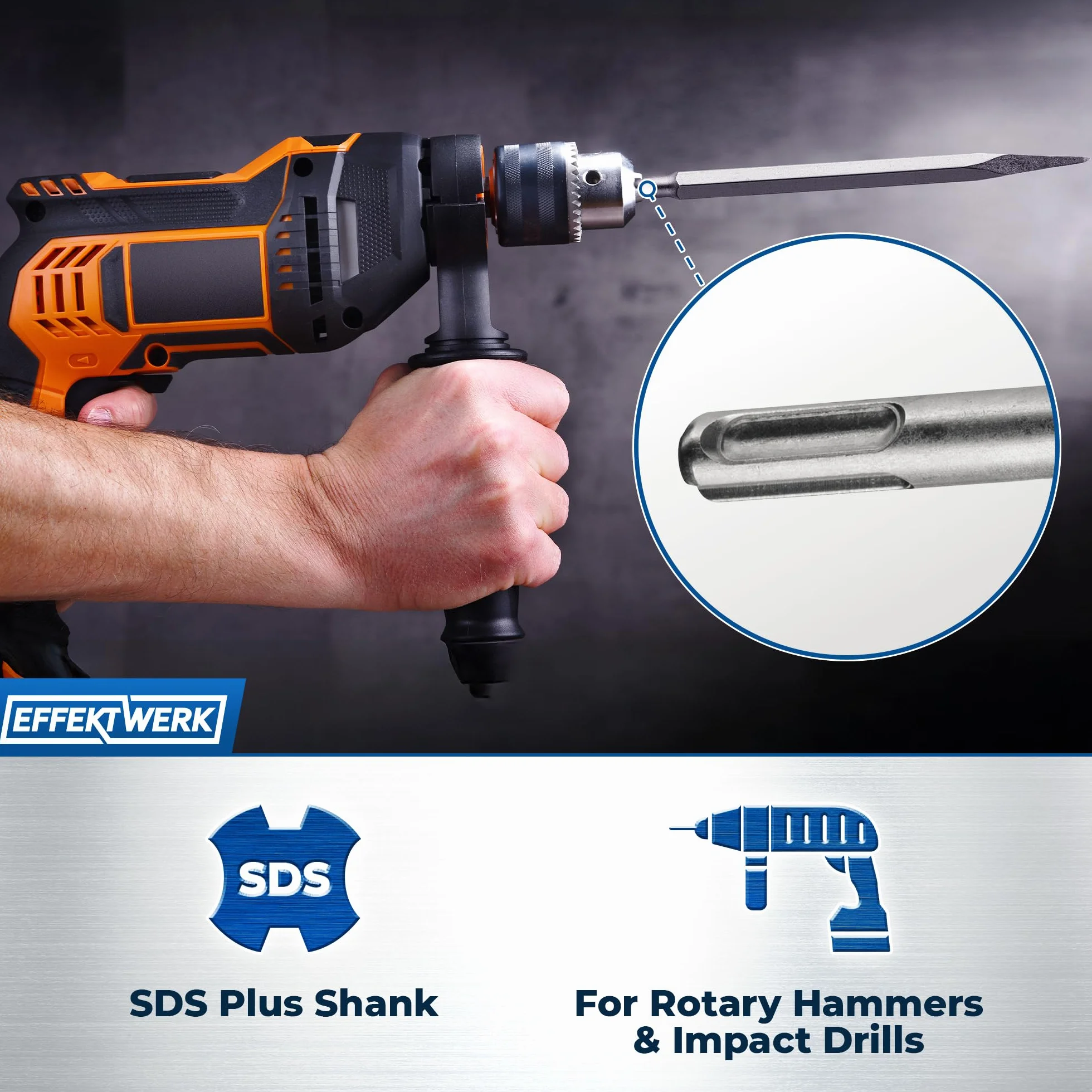SDS Plus Chisel Bit Set - 4 Pc - 1 Flat Chisel, 1 Pointed Chisel, 1 Scaling Chisel & 1 Tile for Concrete Demolition