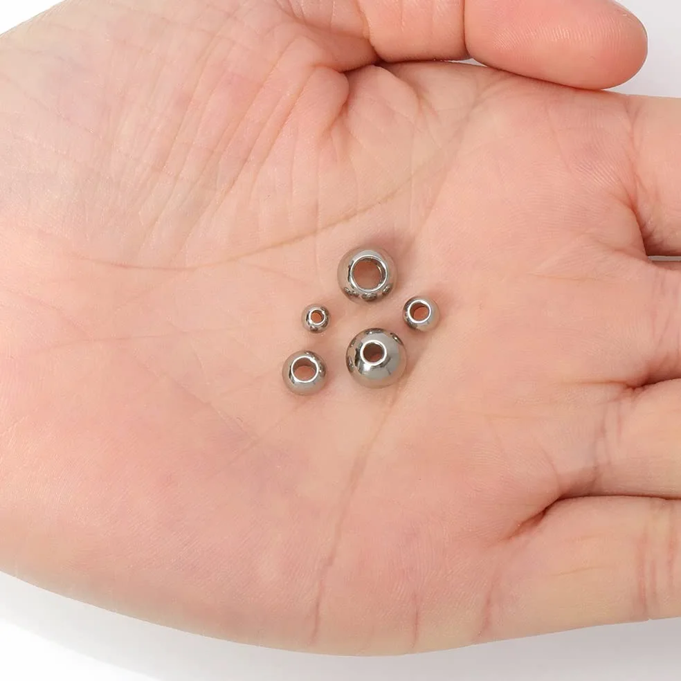 Kula łożyskowa ze stali nierdzewnej, 20 sztuk koraliki ze stali nierdzewnej 13mm-30mm do wyrobu biżuterii koraliki dystansowe luzem otwór w kształcie kuli 3-5mm do bransoletek elementy biżuterii DIY(2