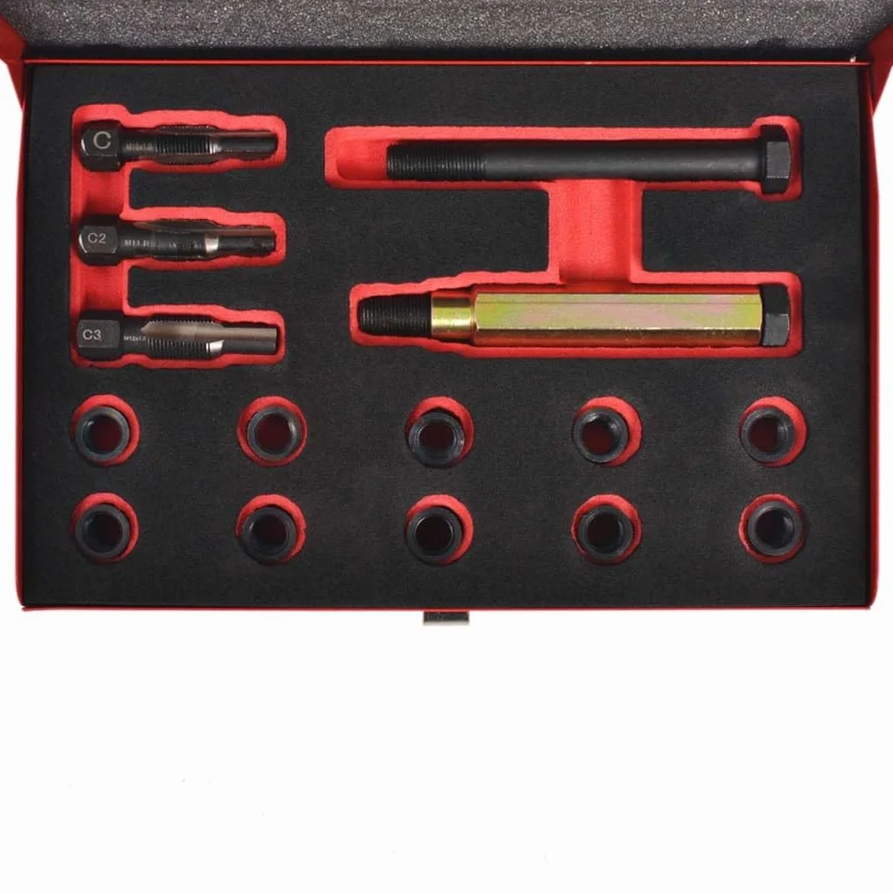 15-częściowy zestaw naprawczy do świec żarowych M10 x 1,0 mm ze stali węglowej i stopu stali, z metalową kasetą do samochodu, samochodu, warsztatu, napraw, konserwacji, montażu, demontażu
