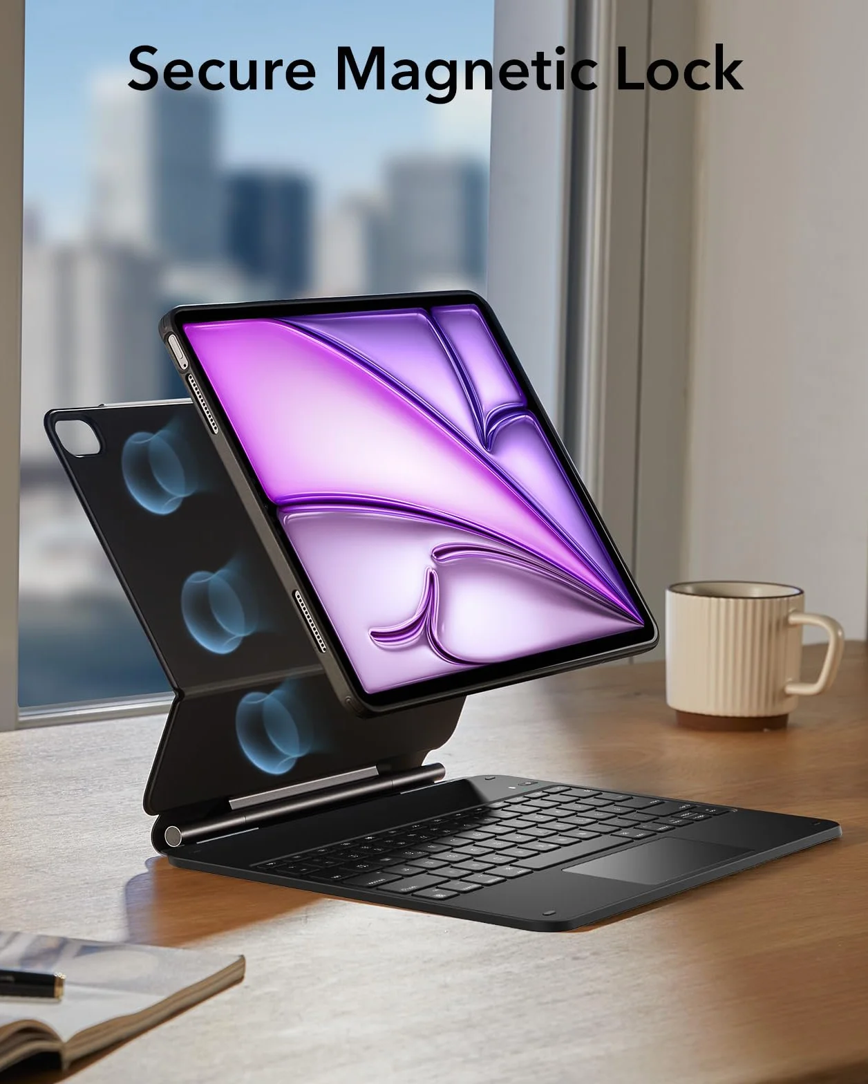 ESR iPad Air 13" (M3/M2, 2025/2024) etui na klawiaturę z regulowanym stojakiem magnetycznym, tryb wysoki/podwyższony, zdejmowane etui ochronne, seria Rebound 360, czarne
