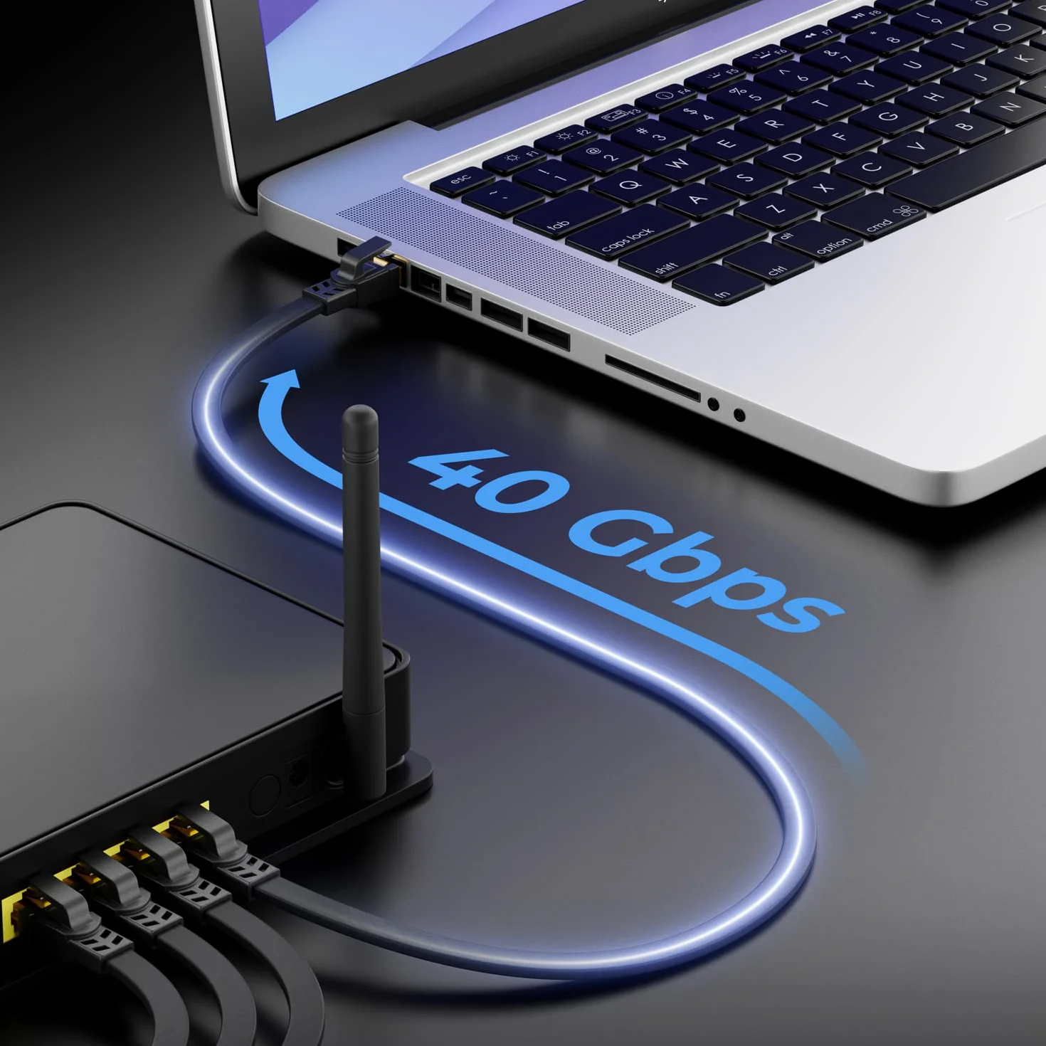 deleyCON 0,5m CAT 8.1 Płaski Kabel LAN Sieciowy Miedziany 40 Gbit 2000 MHz Patchkabel Gigabit Ethernet RJ45 Czarny