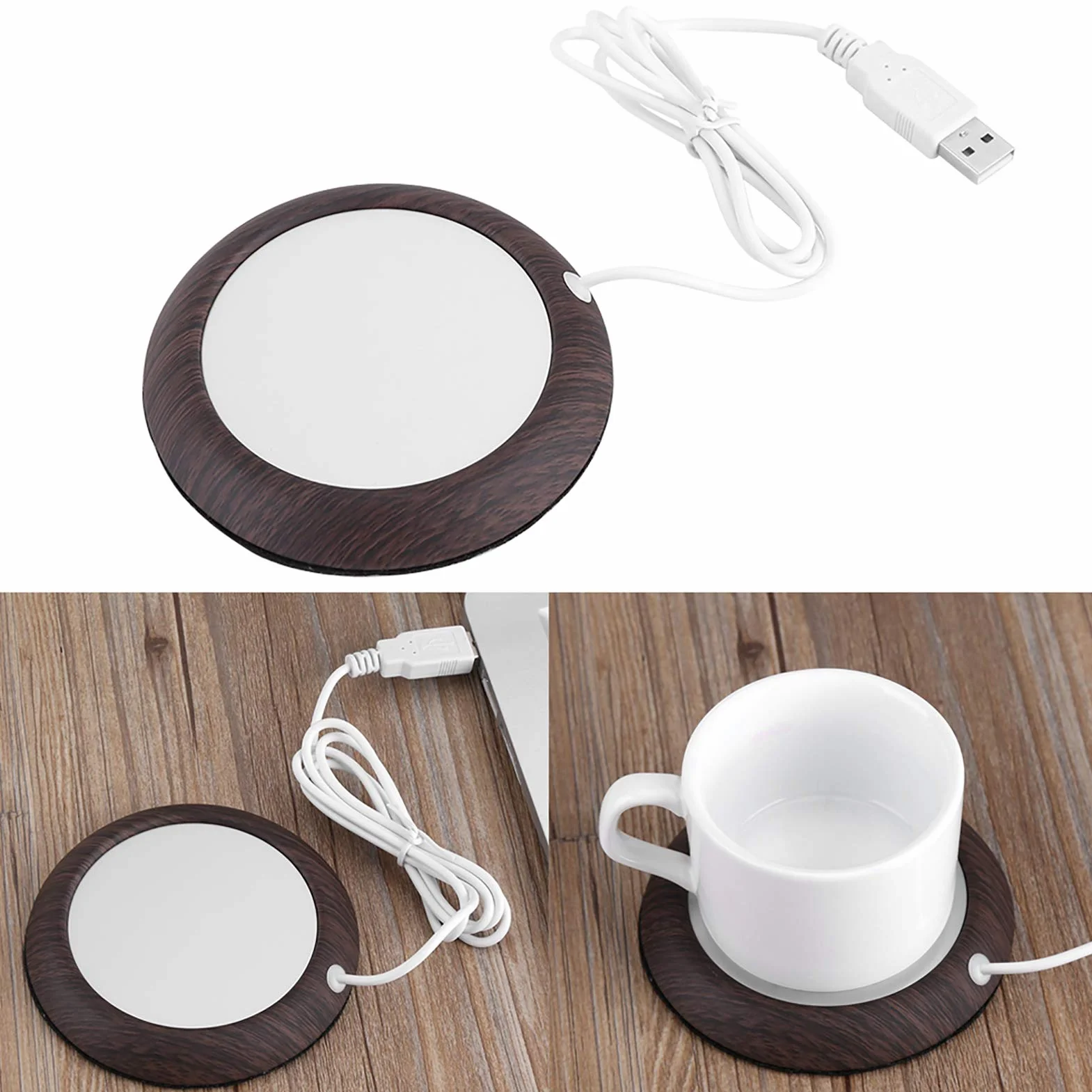 Podgrzewacz do kubłów USB 5 V dla kawy herbaty z drewna orzechowego podkładka grzewcza do domu biura podróży, użytkowanie codzienne, małe kuchnie, biurko