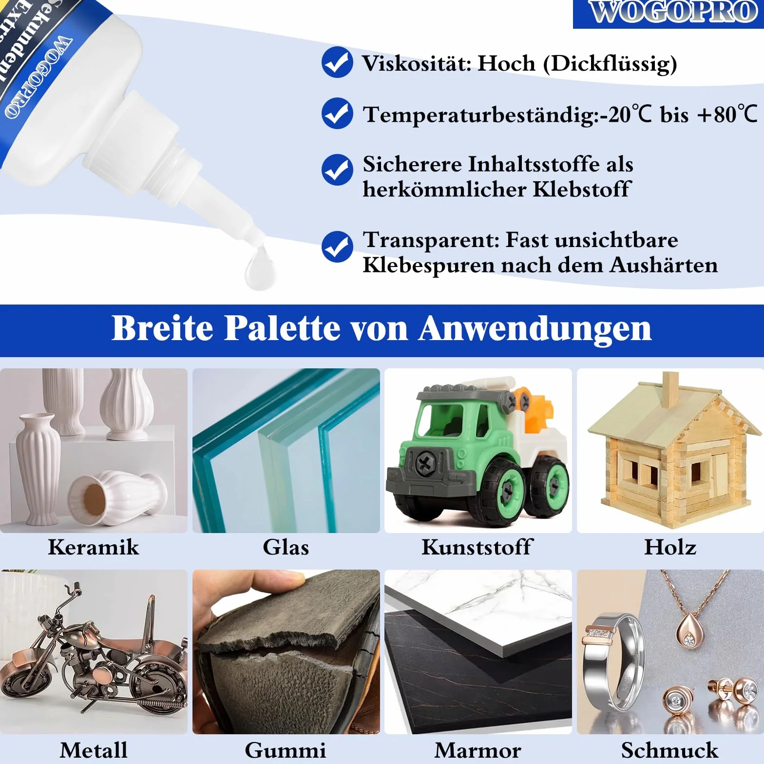 Klej błyskawiczny, 50 g, bardzo mocny, super, odporny na wodę i wysokie temperature, z zamknięciem igłowym, odporny na wysychanie, uniwersalny klej do plastiku, szkła, drewna