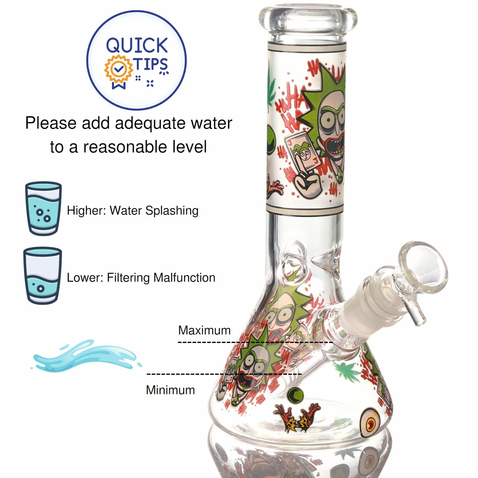 20 cm Masenyee świecące szkło bong z miską i sitkiem 14,5 mm, szkło bong, wytrzymałe i grube bong, kompaktowe do przenoszenia, fajka wodna Chillum-Fire Red