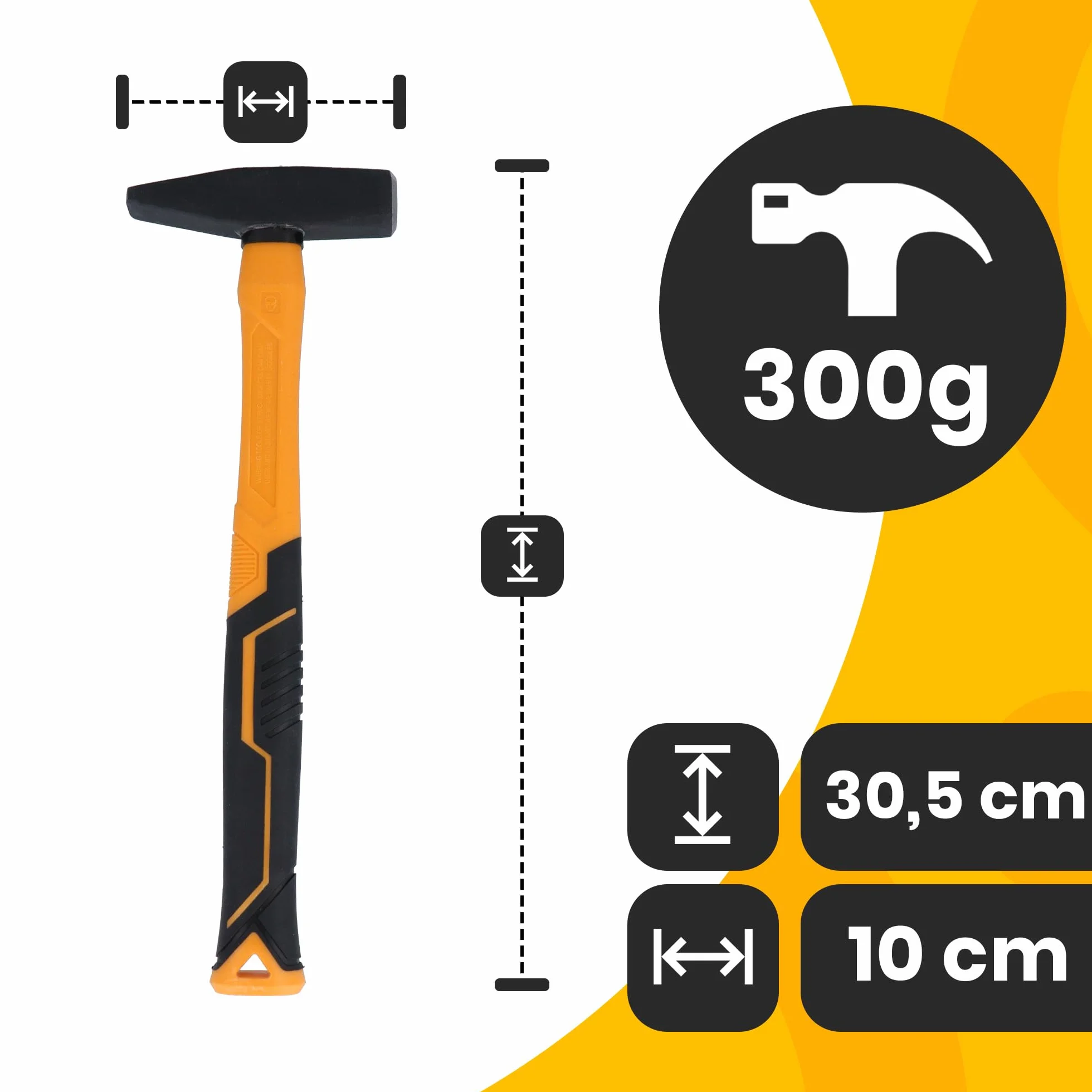 Instalguru Młotek Ślusarski 300 G Trzonek Włókno Szklane Ergonomiczny Młotek Warsztatowy Hartowana Stal Profesjonalny Hydraulik Rzemieślnik Wytrzymały Tłumiący Wibracje Uniwersalny