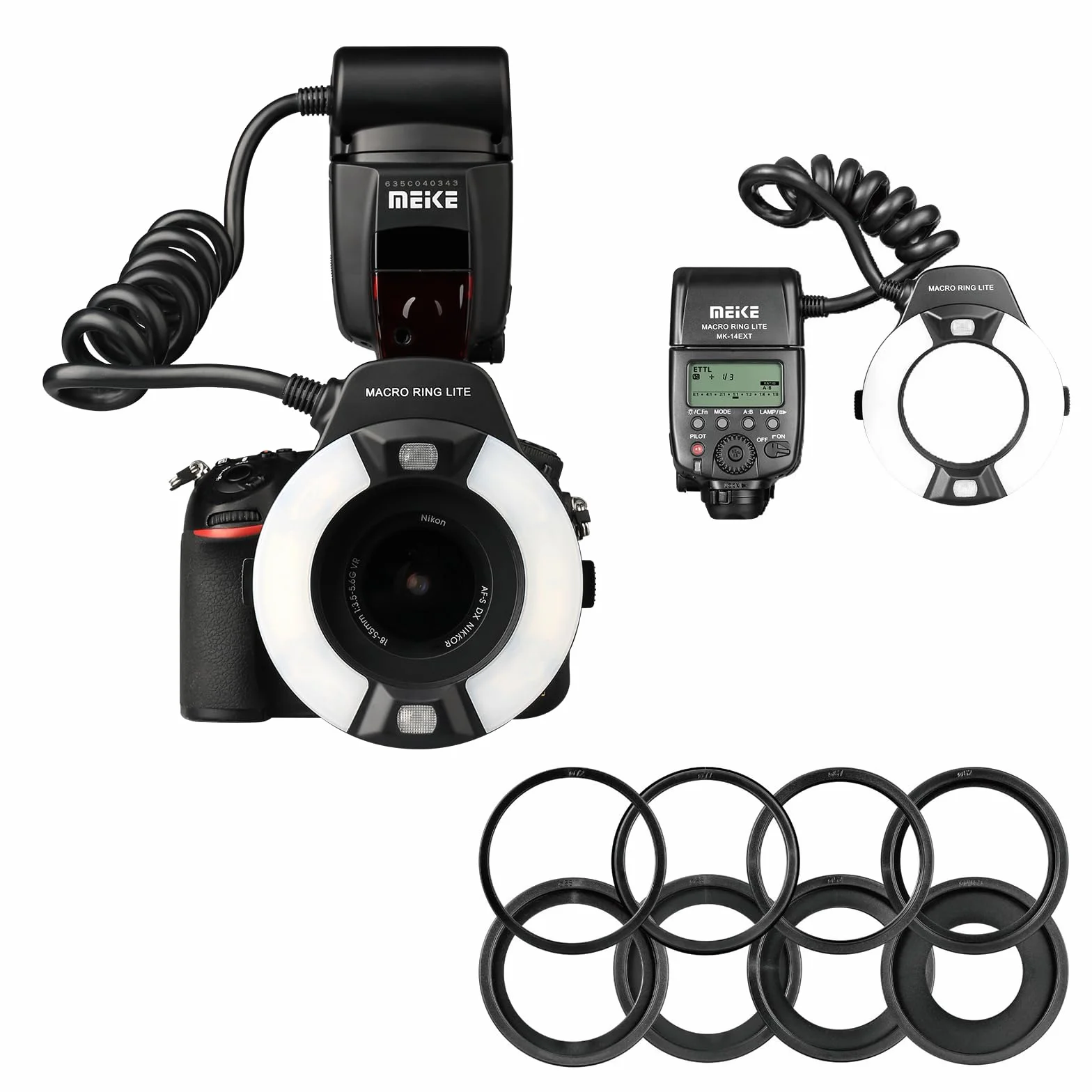 MEKE MK-14EXT-N I-TTL makro pierścień błyskowy kompatybilny Nikon D7100 D7000 D5200 D5100 D5000 D3500 D3200 D3100 D90 D300S D600
