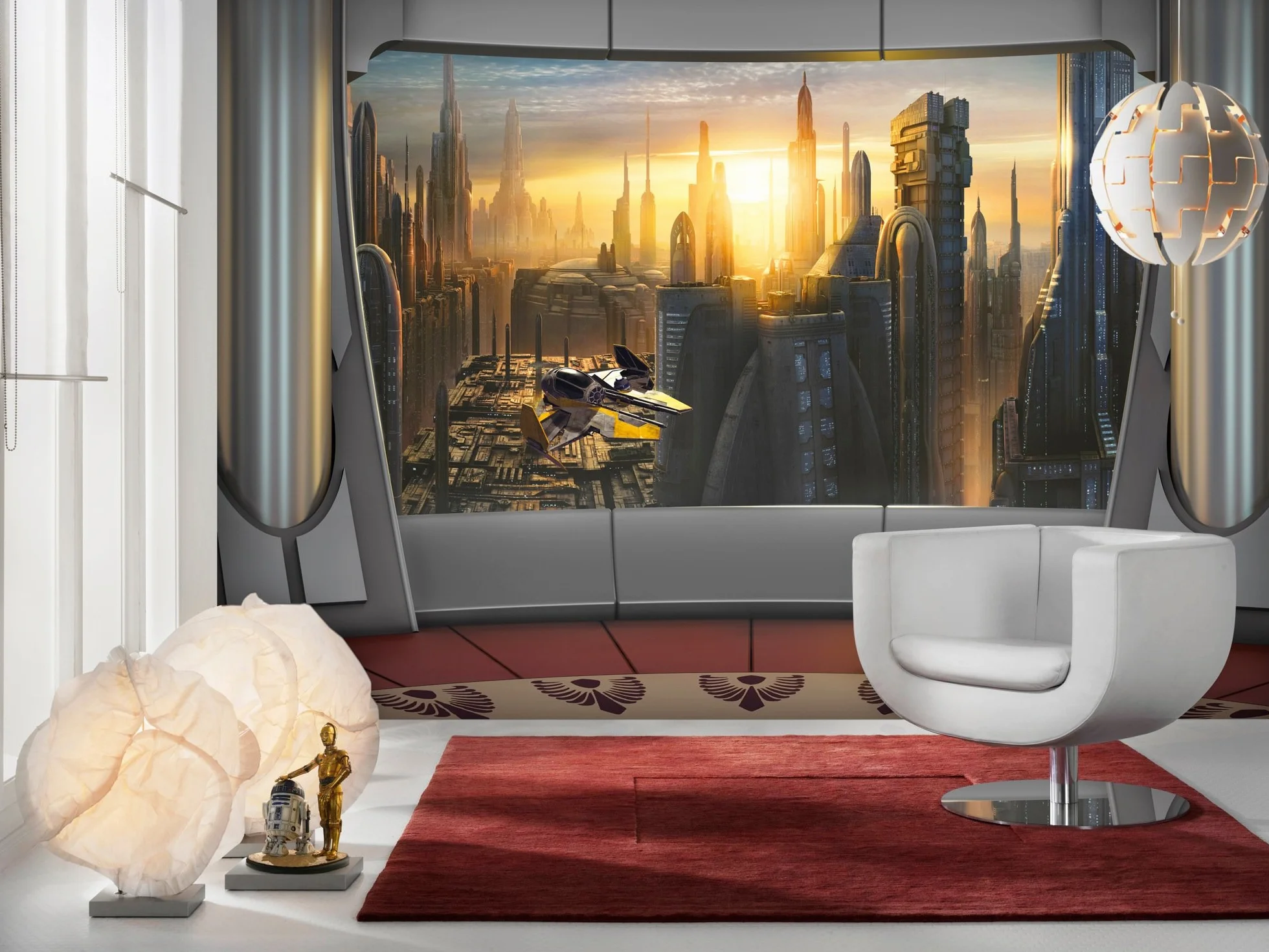 Komar - Fototapeta Star Wars CORUSCANT VIEW - 368 x 254 cm - tapeta, ściana, dekoracja, okładzina ścienna, obraz ścienny, dekoracja ścienna, zachód słońca, drapacz chmur - 8-483
