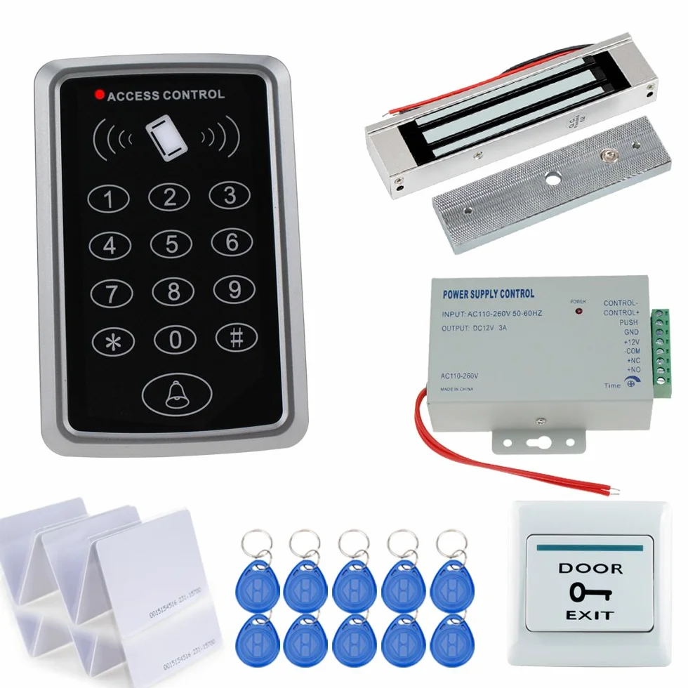 System kontroli dostępu do drzwi Zestaw sterownika RFID Klawiatura 125 KHz z zasilaczem + 180KG Elektryczny zamek magnetyczny Wodoodporny + 20 kart