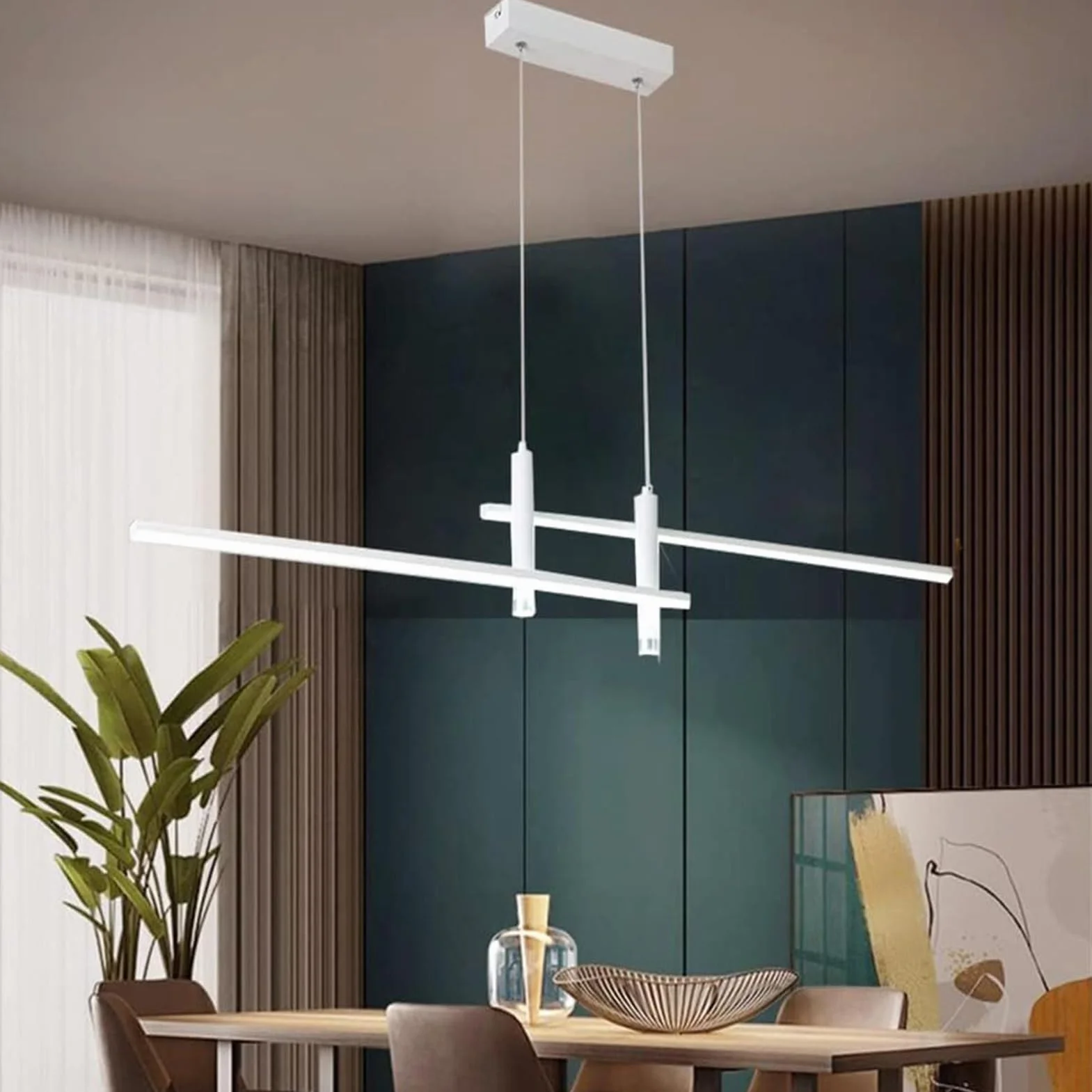 Nowoczesna lampa wisząca LED do jadalni i jadalni – ściemniana, regulacja wysokości za pomocą pilota zdalnego sterowania – lampa wisząca do kuchni, biura, salonu – żyrandol o liniowym