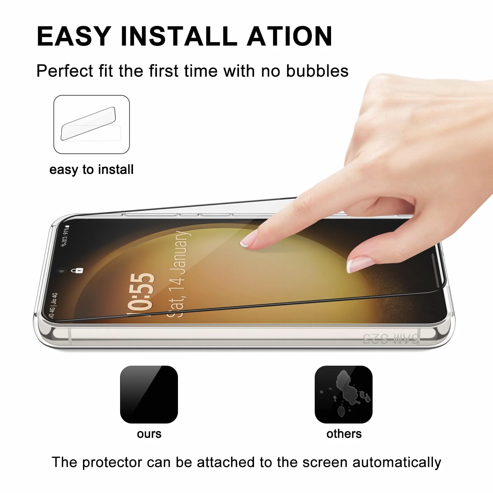 Vancle Etui na telefon Samsung Galaxy S23 z 2 szkłami pancernymi i 1 nylonową smyczą, przezroczyste etui na telefon komórkowy TPU