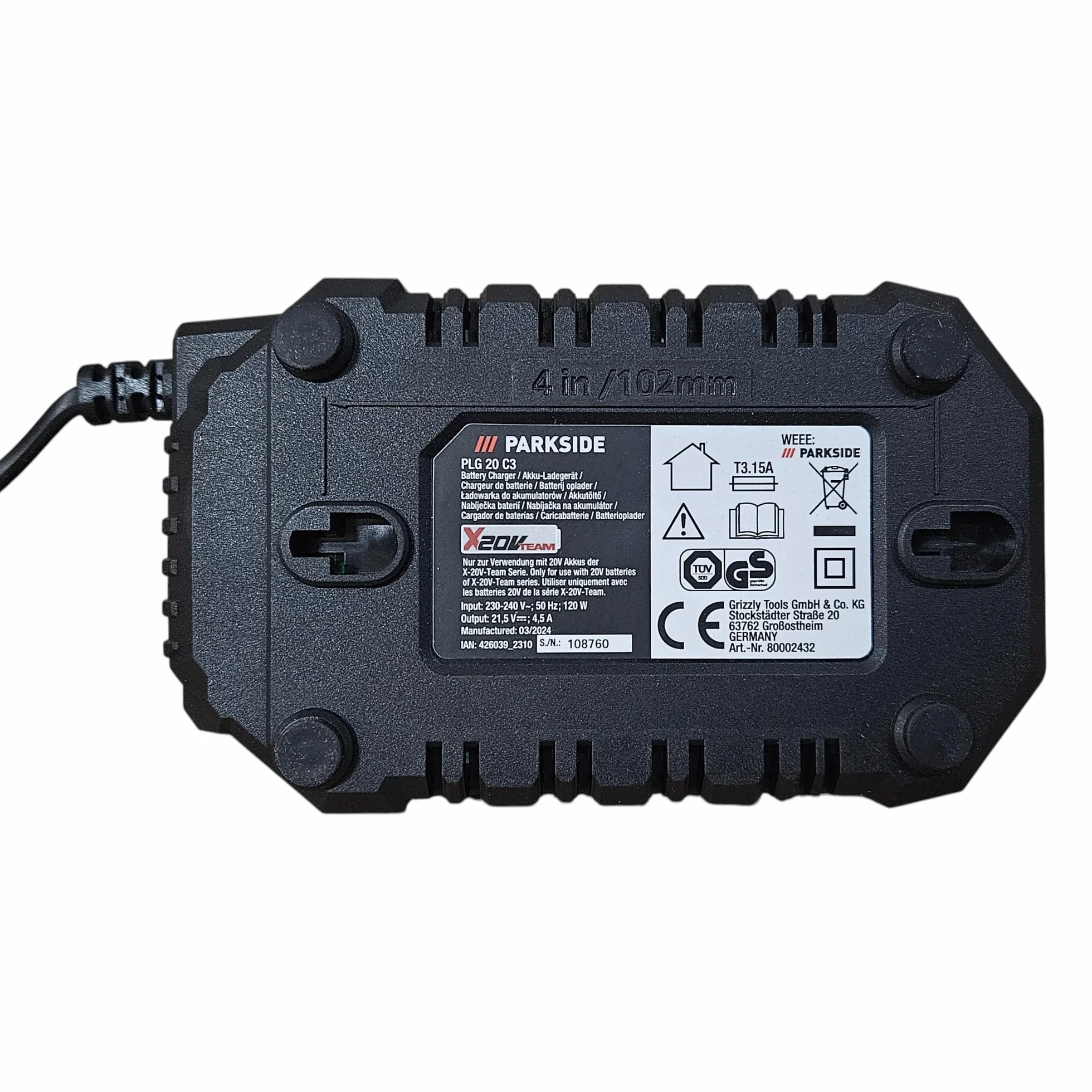 PARKSIDE Ładowarka »PLG 20 C3", 120 W, 4,5 A - 30 min Czas ładowania X 20 V Team