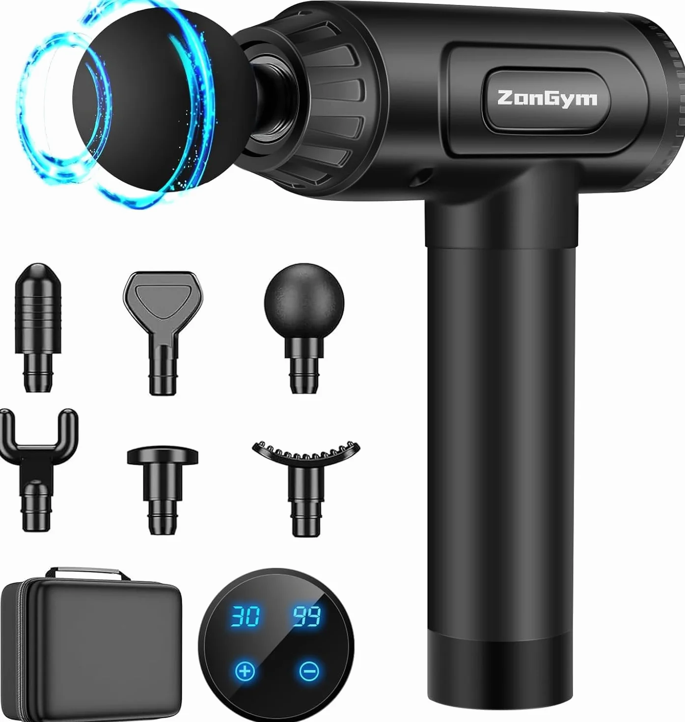 Massage Gun Deep Tissue, Percussion Muscle Massager Gun, 30 Speeds Quiet Handheld Massager for Muscle Neck Back Shoulder, LCD Touch Screen with 10 Heads