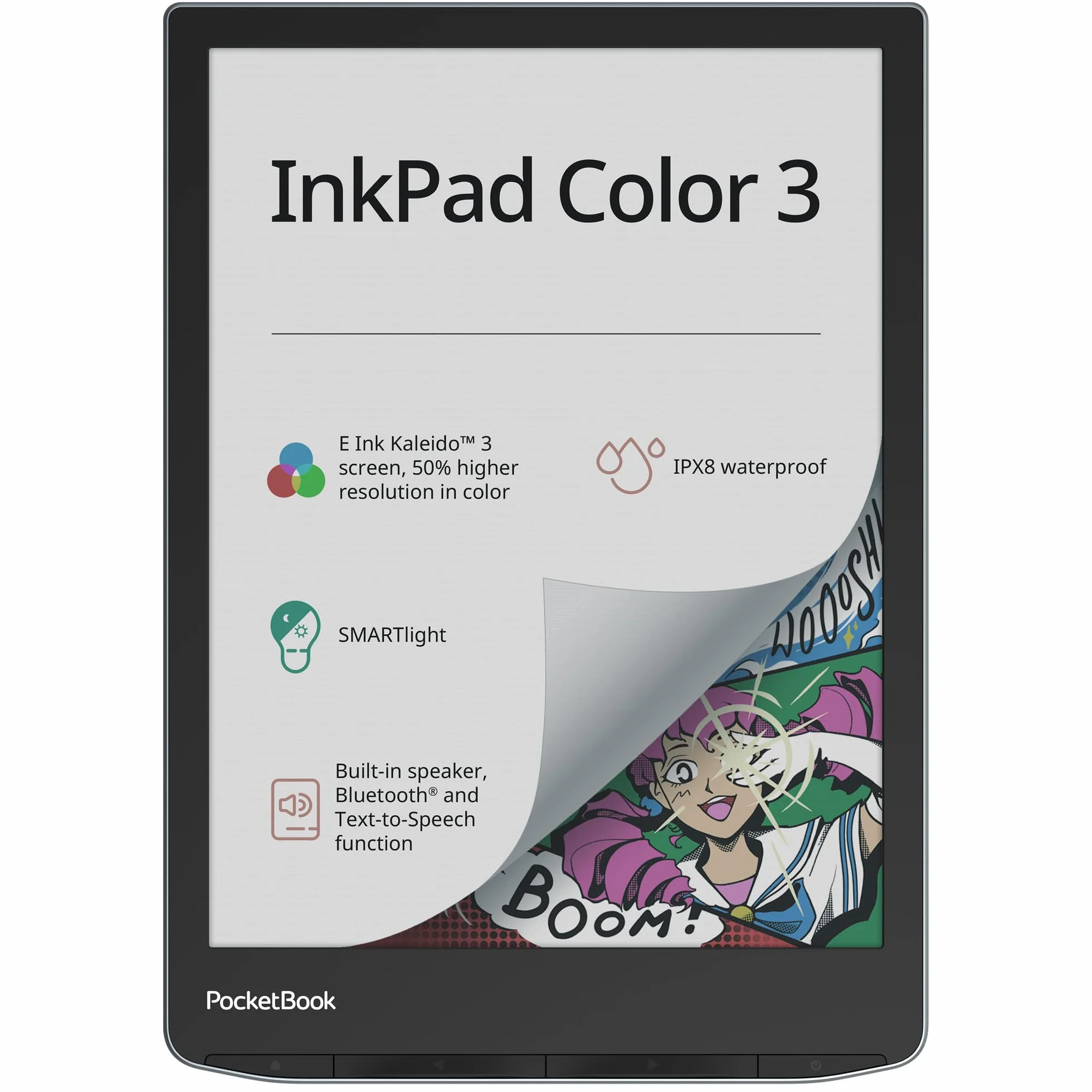 PocketBook InkPad Color 3 czytnik e-booków | Udoskonalony kolorowy ekran o przekątnej 7,8 cala | Przyjazny dla oczu | SMARTlight |Audiobooki i Text-to-Speech | Bluetooth i wbudowany głośnik|Stormy Sea