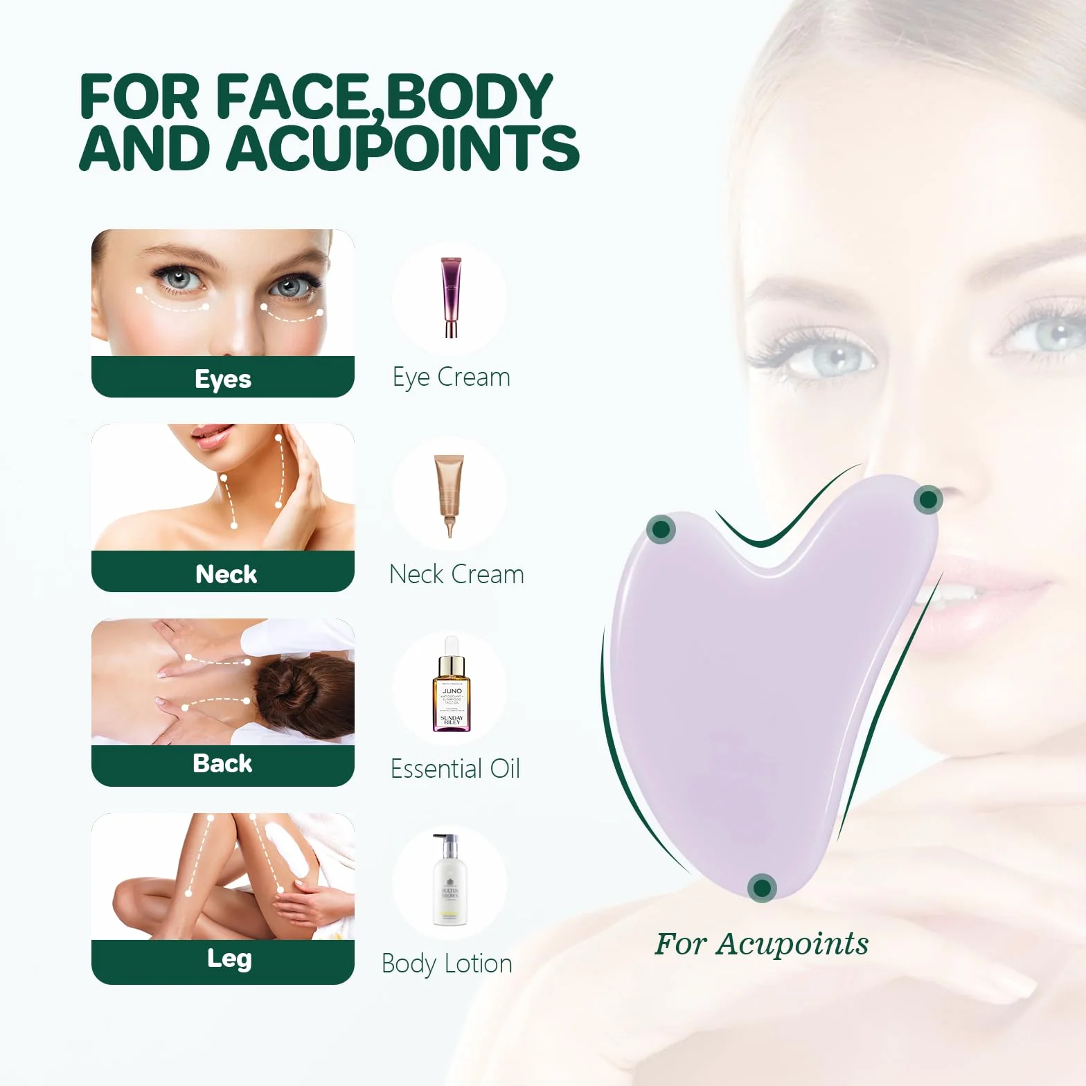 Gua Sha przyrząd do masażu, naturalny jadeitowy kamień, guasha, skrobak do twarzy, do obrzęków oczu, napinania skóry, odmładzania twarzy i szyi (różowy)