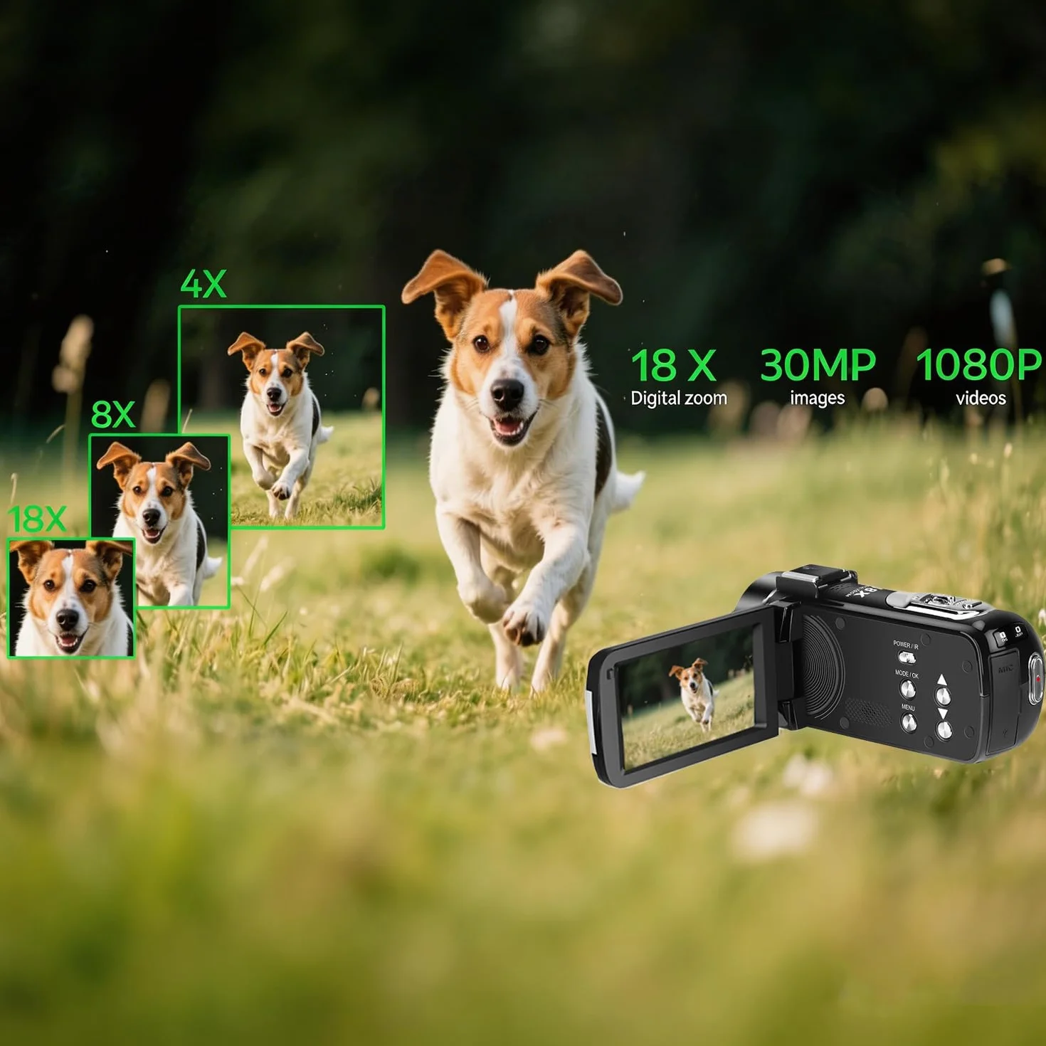 ORDRO Full HD 1080P 30MP kamera wideo 18x zoom cyfrowy IR noktowizor 3,0" obrotowy ekran 16GB 2 akumulatory czarny